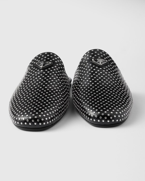 Studded brushed leather mules - Black Studded brushed leather mules - Black