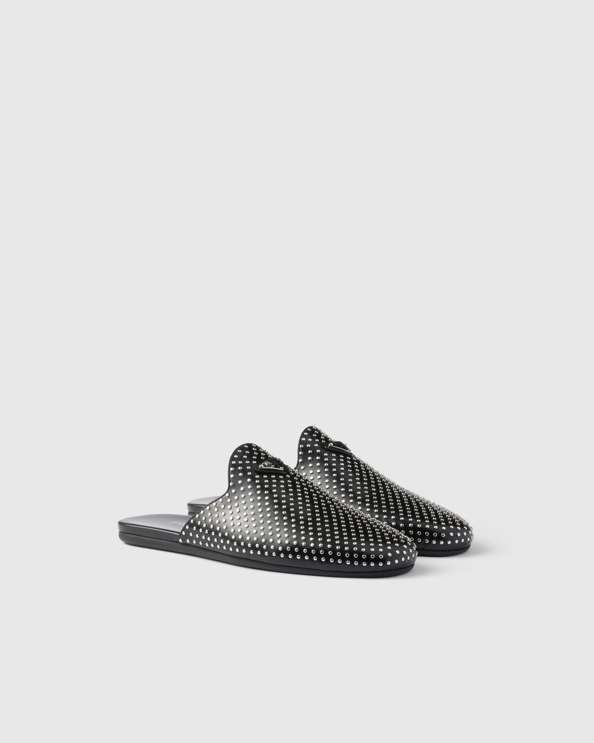 Black Studded brushed leather mules | PRADA - Brazil