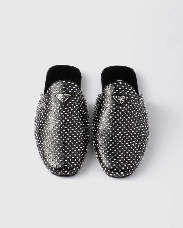 Studded brushed leather mules - Black Studded brushed leather mules - Black