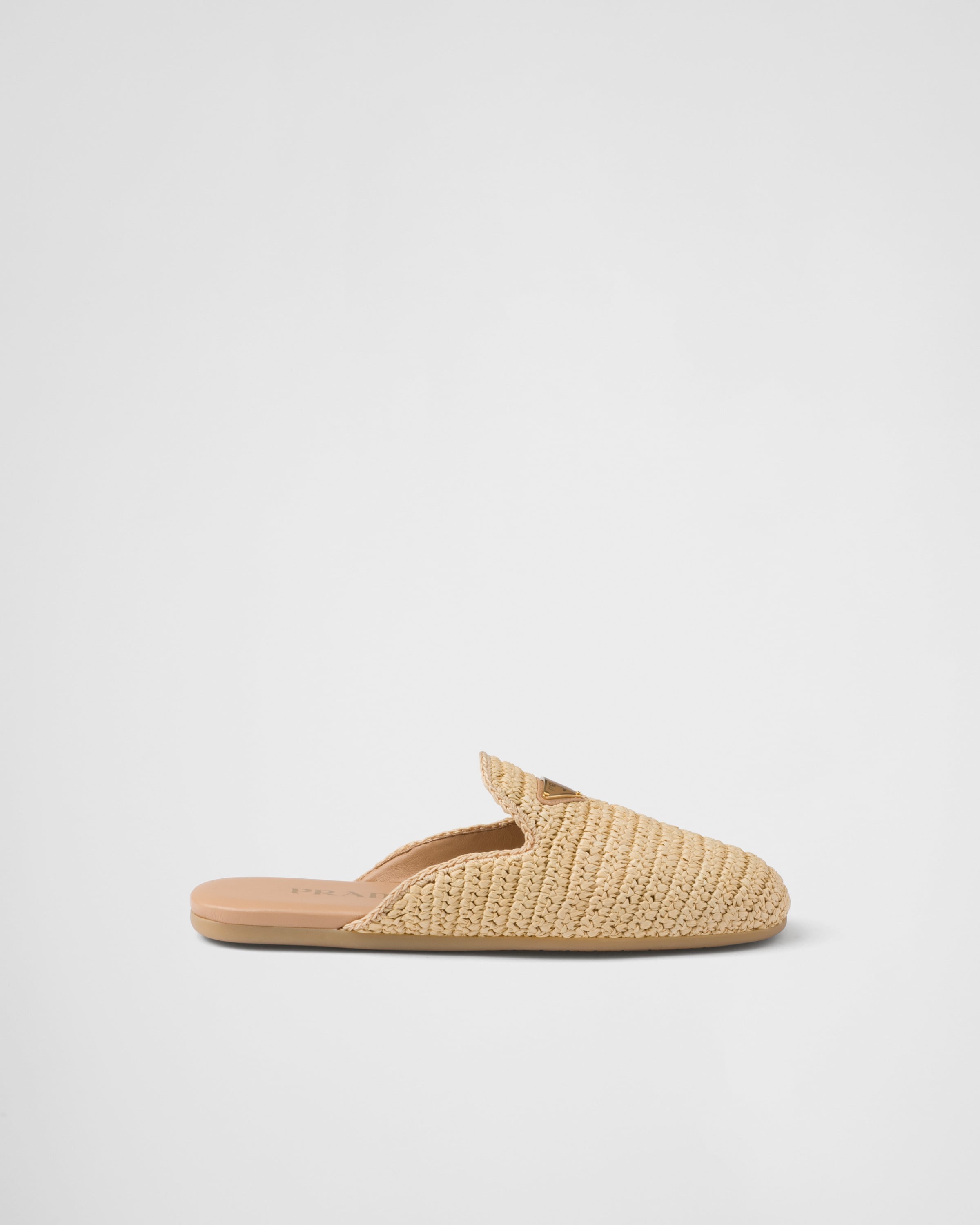 Shop Prada Woven Fabric Mules In Natural