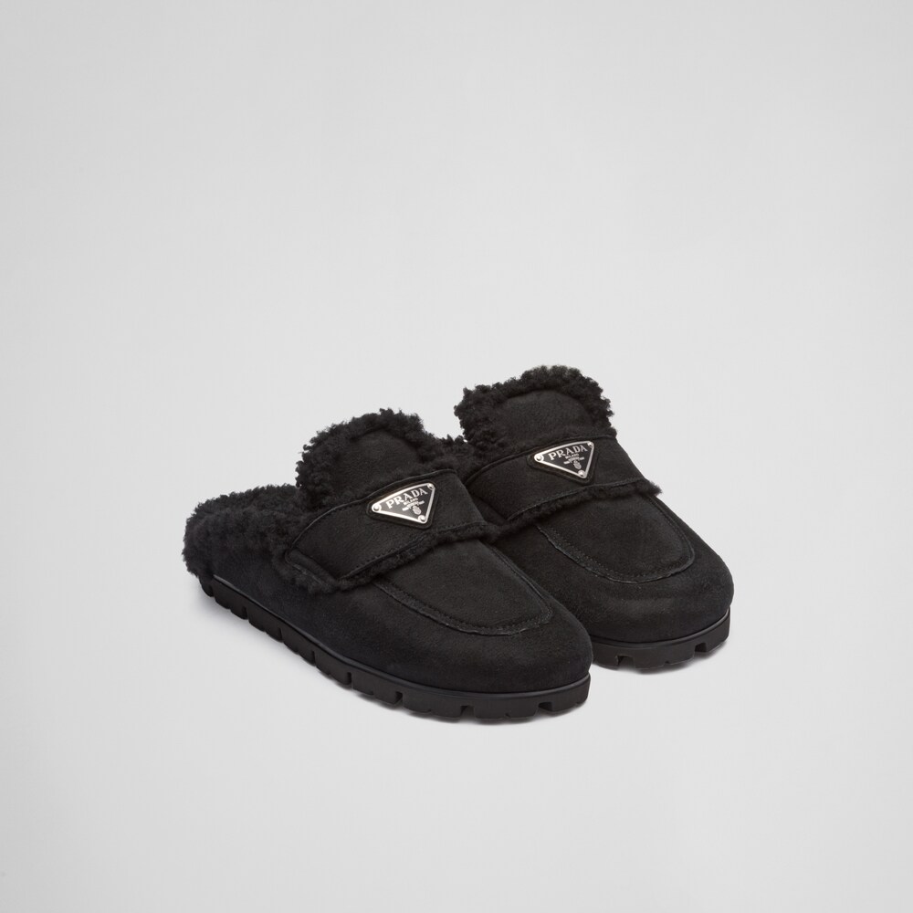 Black Shearling slippers | Prada