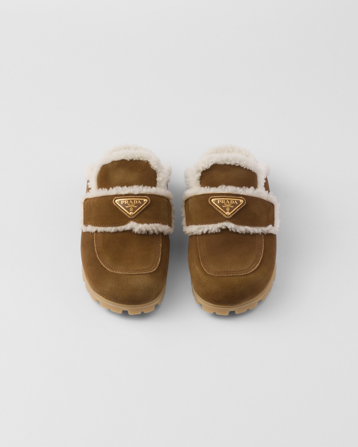 PRADA 26S SLIPPERS IN CARAMEL BROWN WOOL