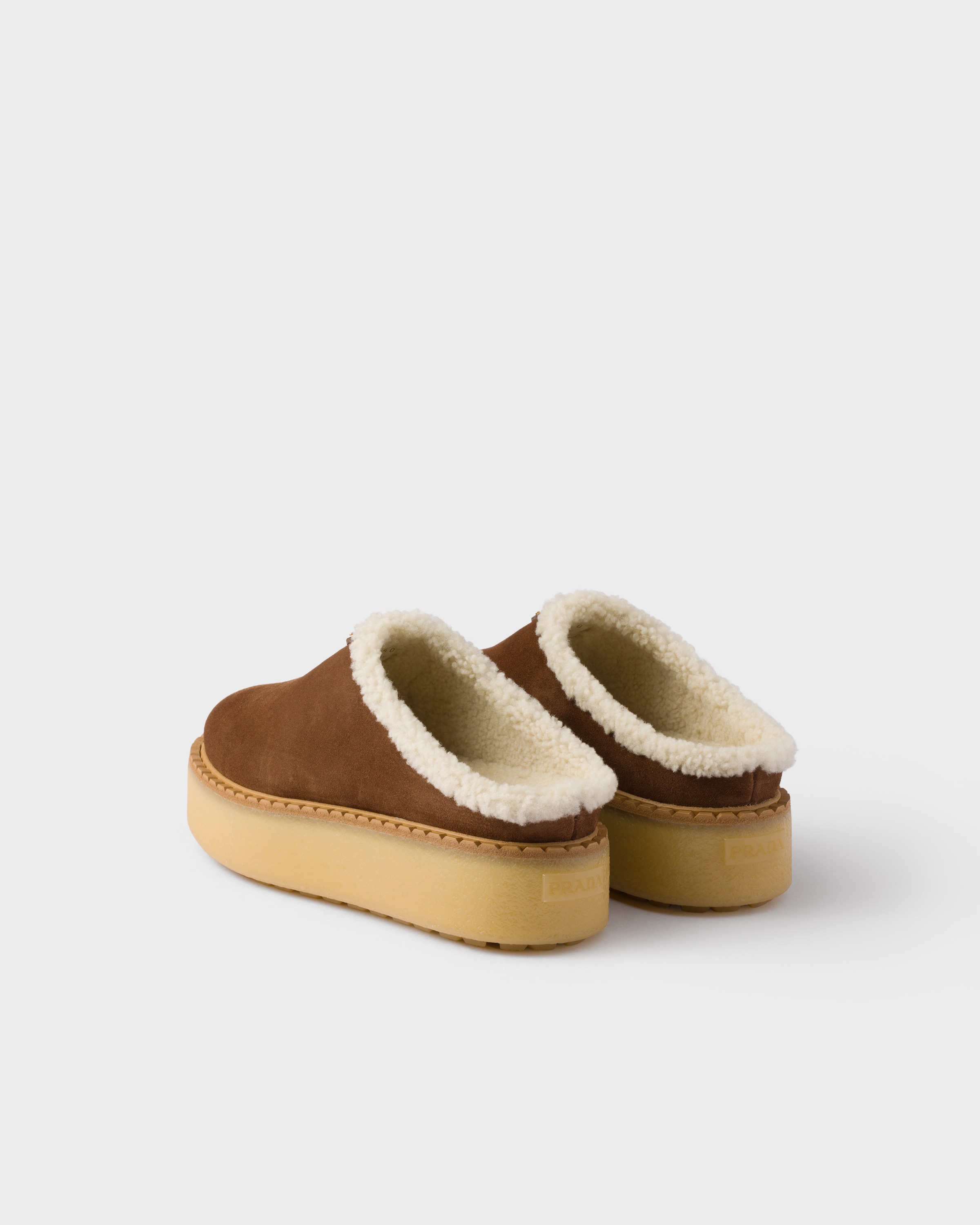 Prada Shearling Lining Suede Slippers In Blue