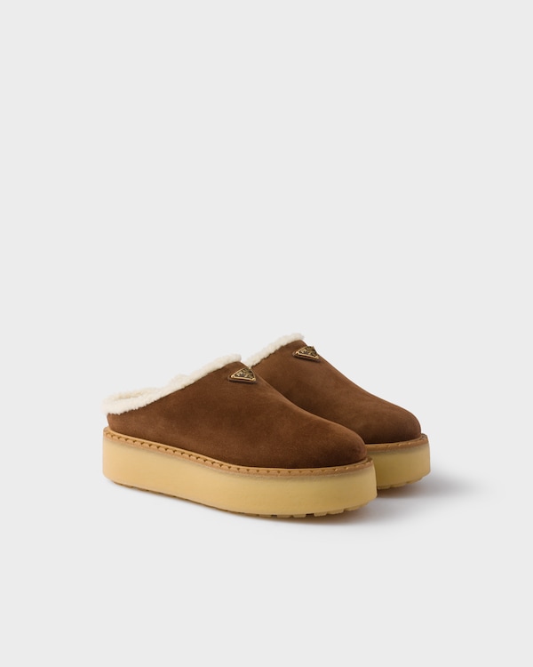 Cocoa Brown Suede slippers | PRADA