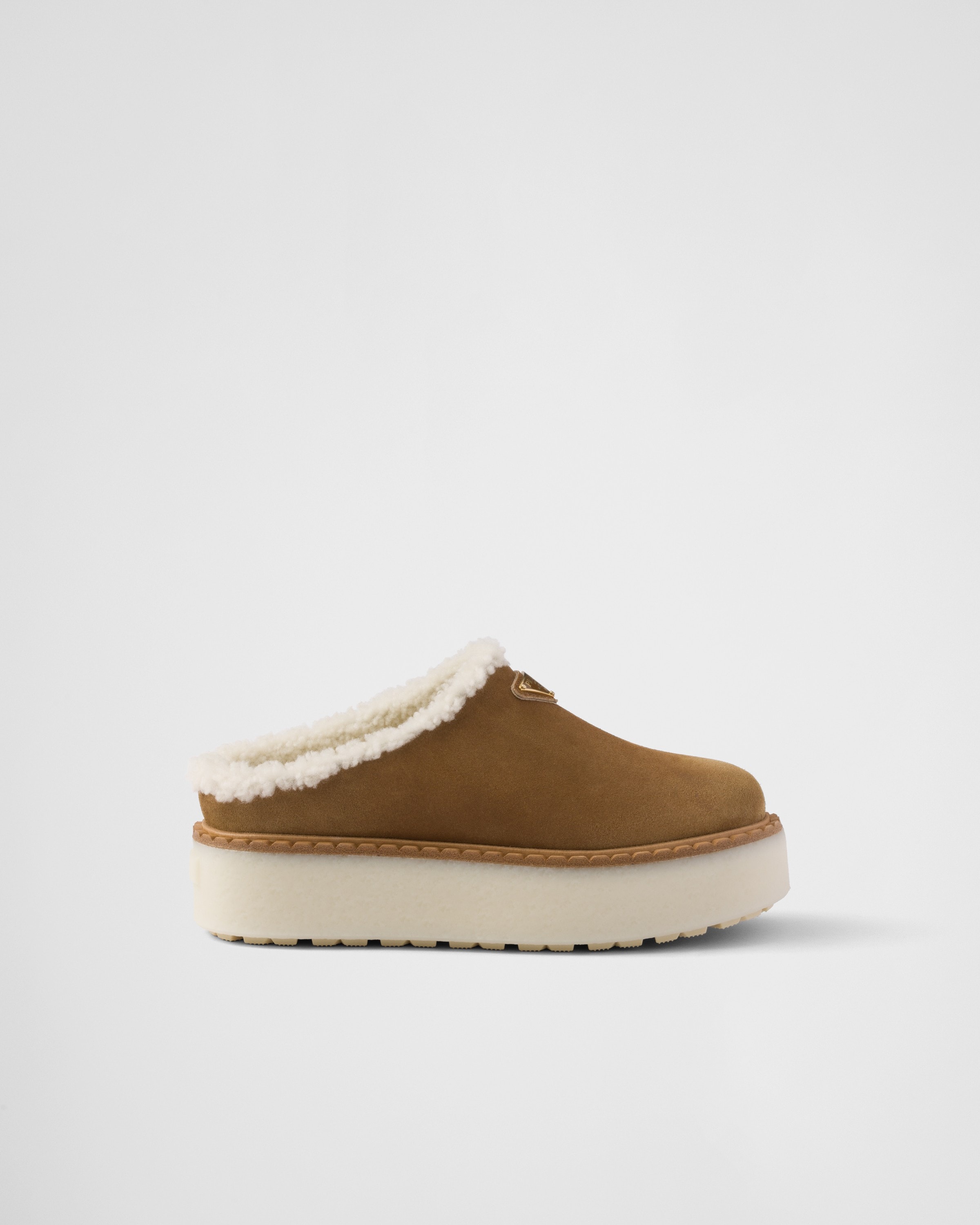 Shop Prada Suede Slippers In Cinnamon