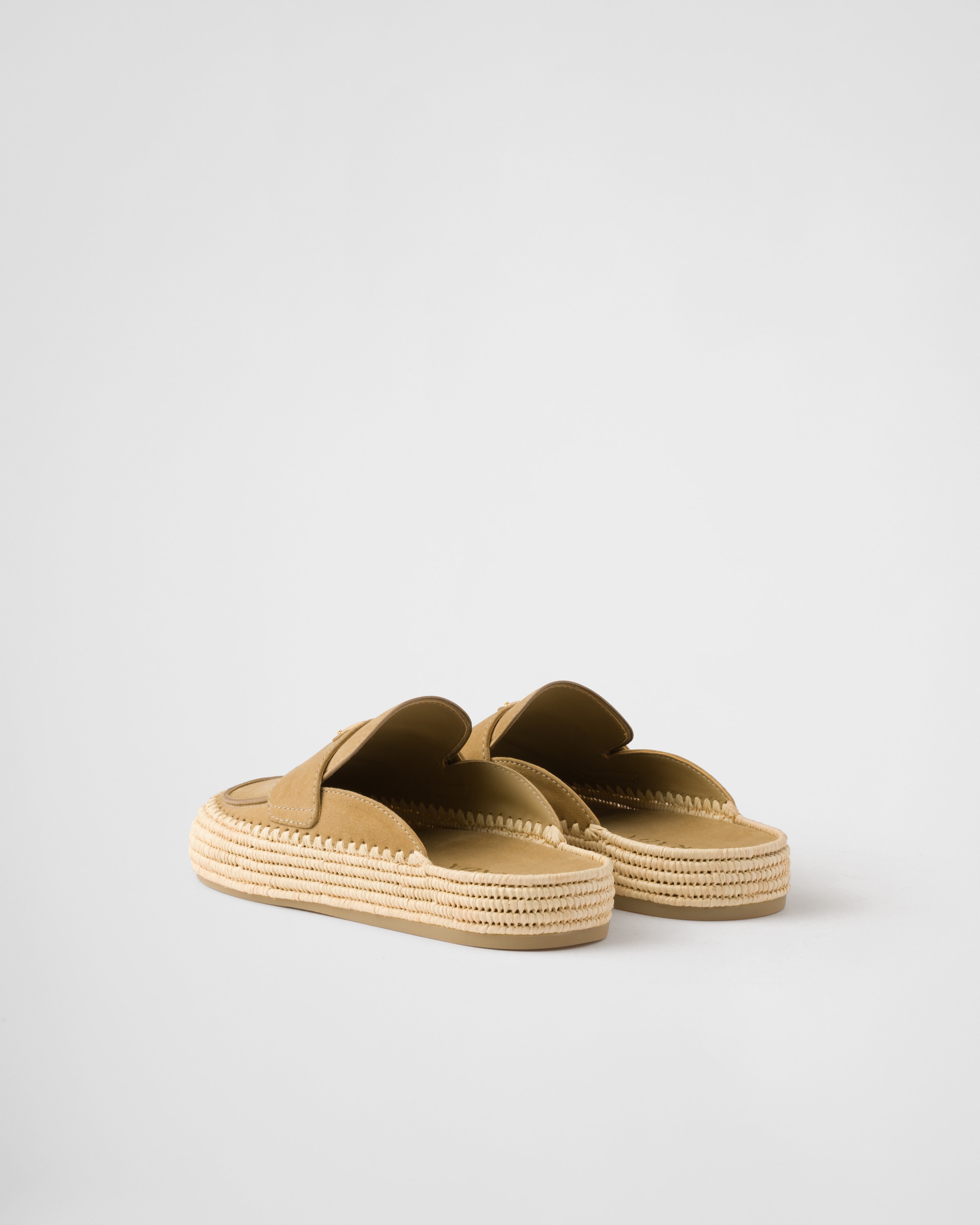 Prada Suede Slippers With Espadrille Sole And Round Toe In Ecru