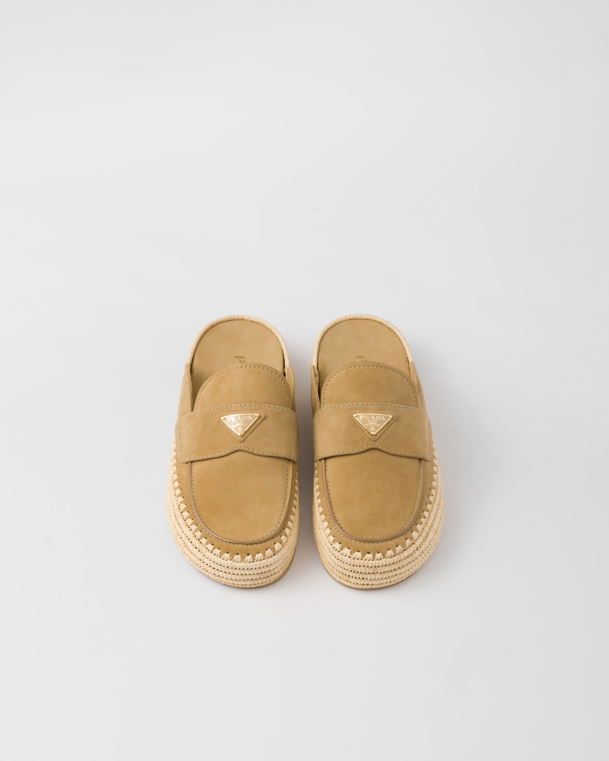 PRADA 26S POINTED TOE LACE TRIM MULES 55MM IN CARAMEL BROWN CALFSKIN