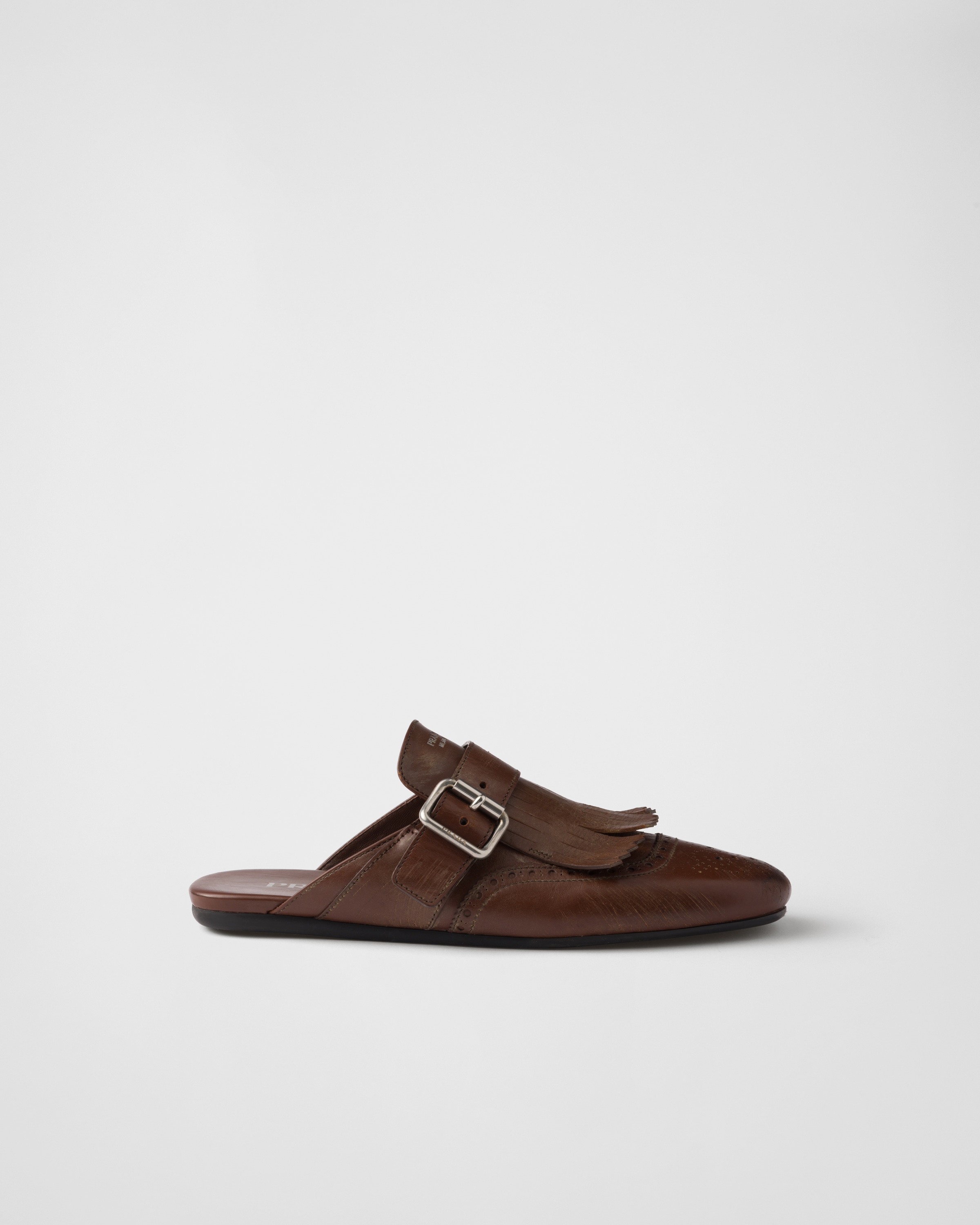 Cognac Shuffle Fringed Leather Mules | PRADA