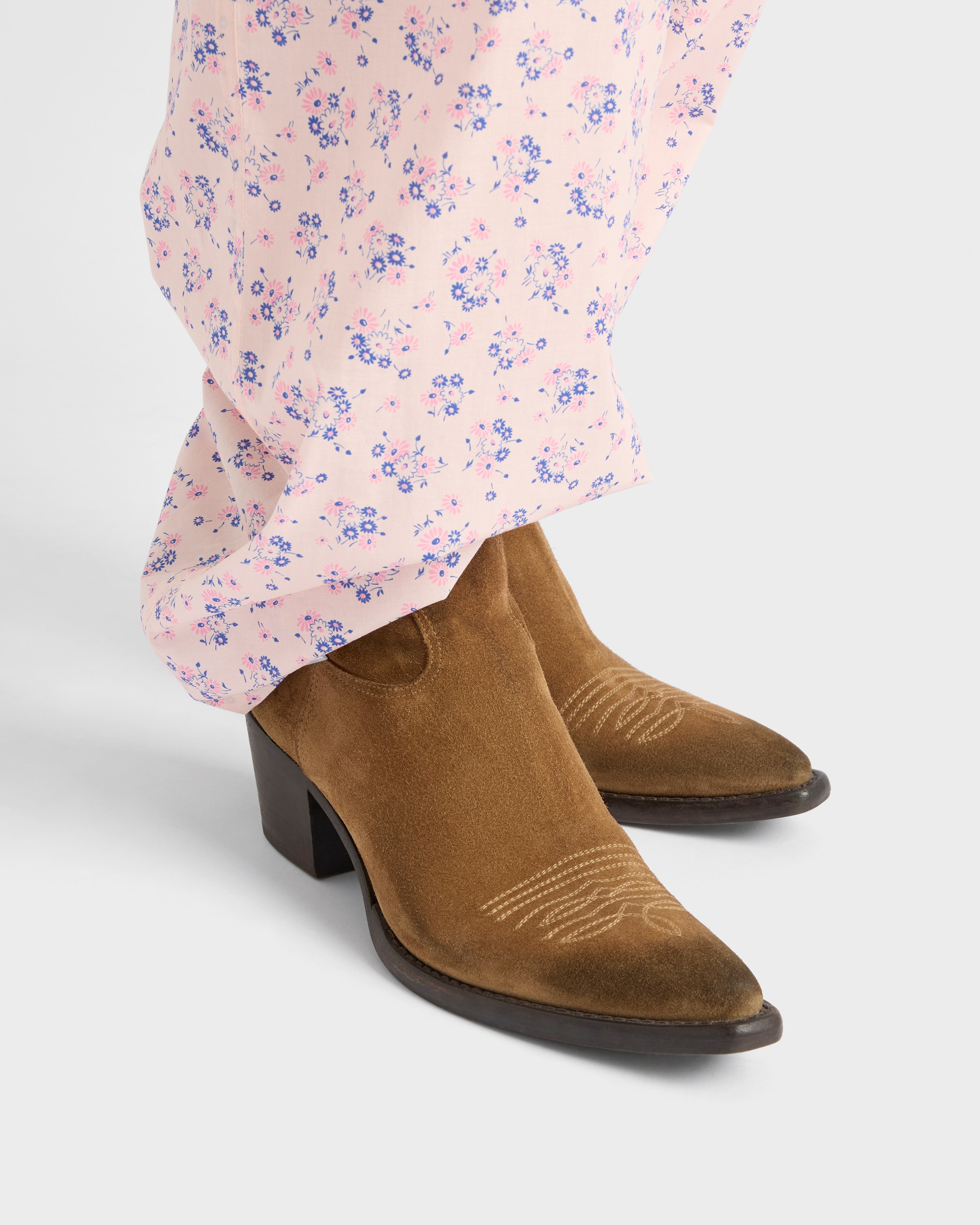 Prada Suede Heeled Western Ankle Boots 55