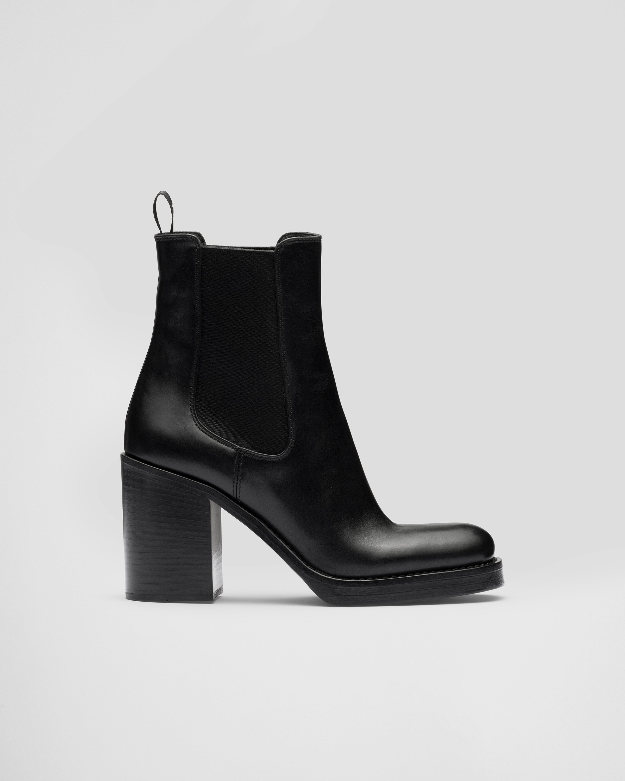 Prada women's black leather ankle boots discount