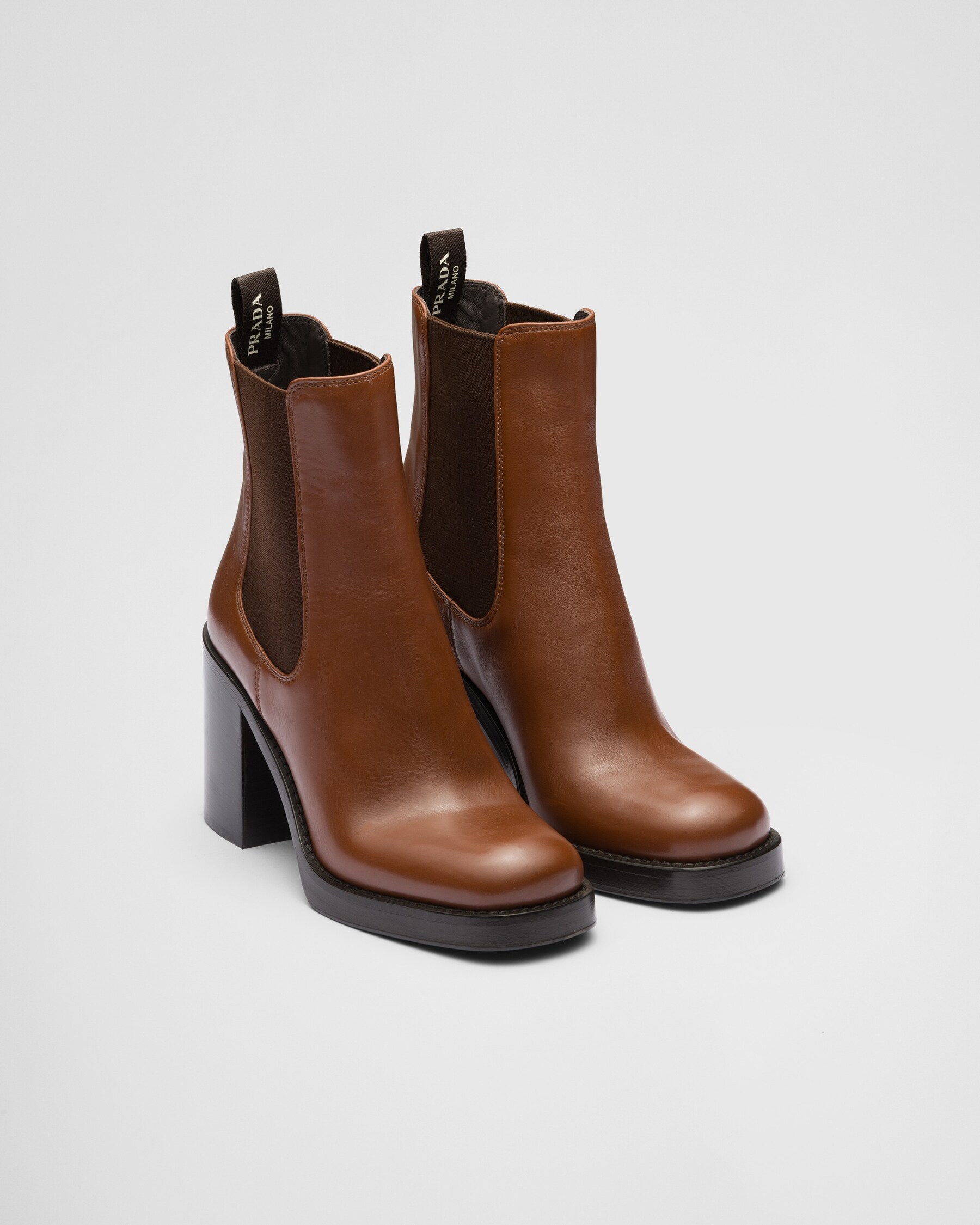 Cognac Leather Booties | PRADA