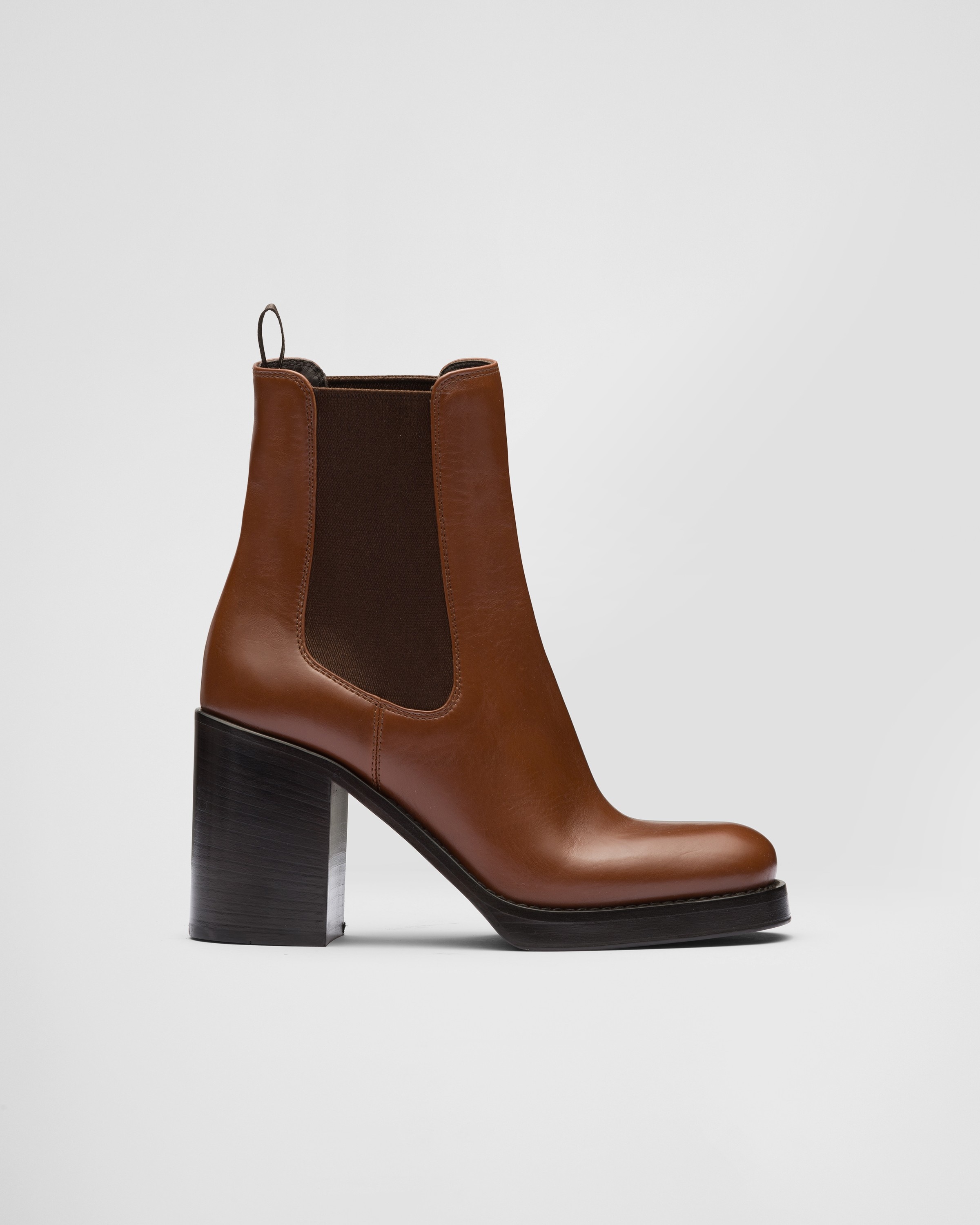 Cognac Leather Booties PRADA