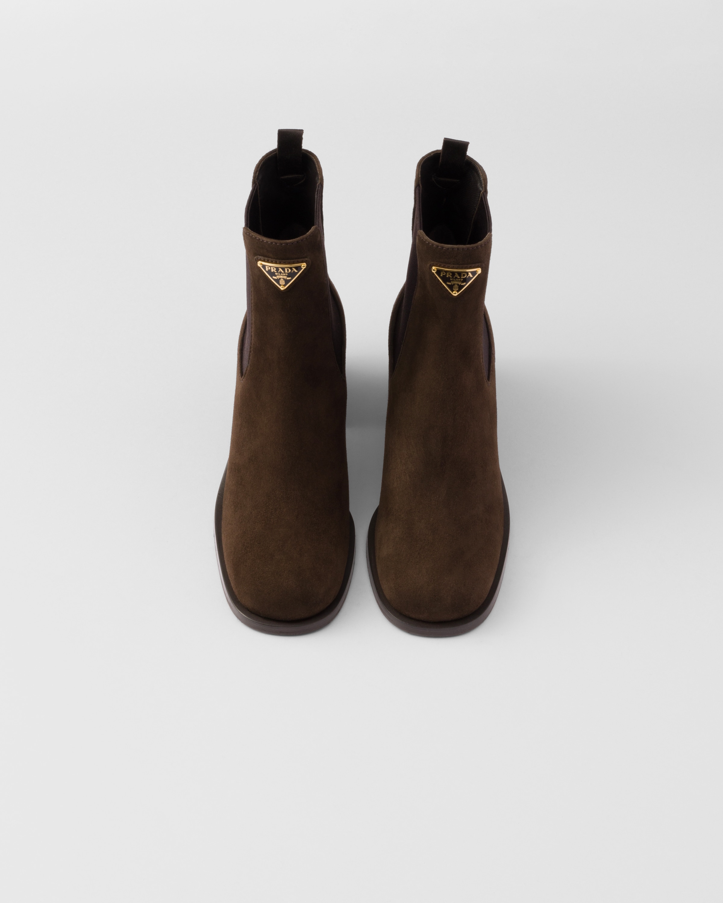 Prada Tronchetti Block Heel Chelsea Boot In Dark Brown