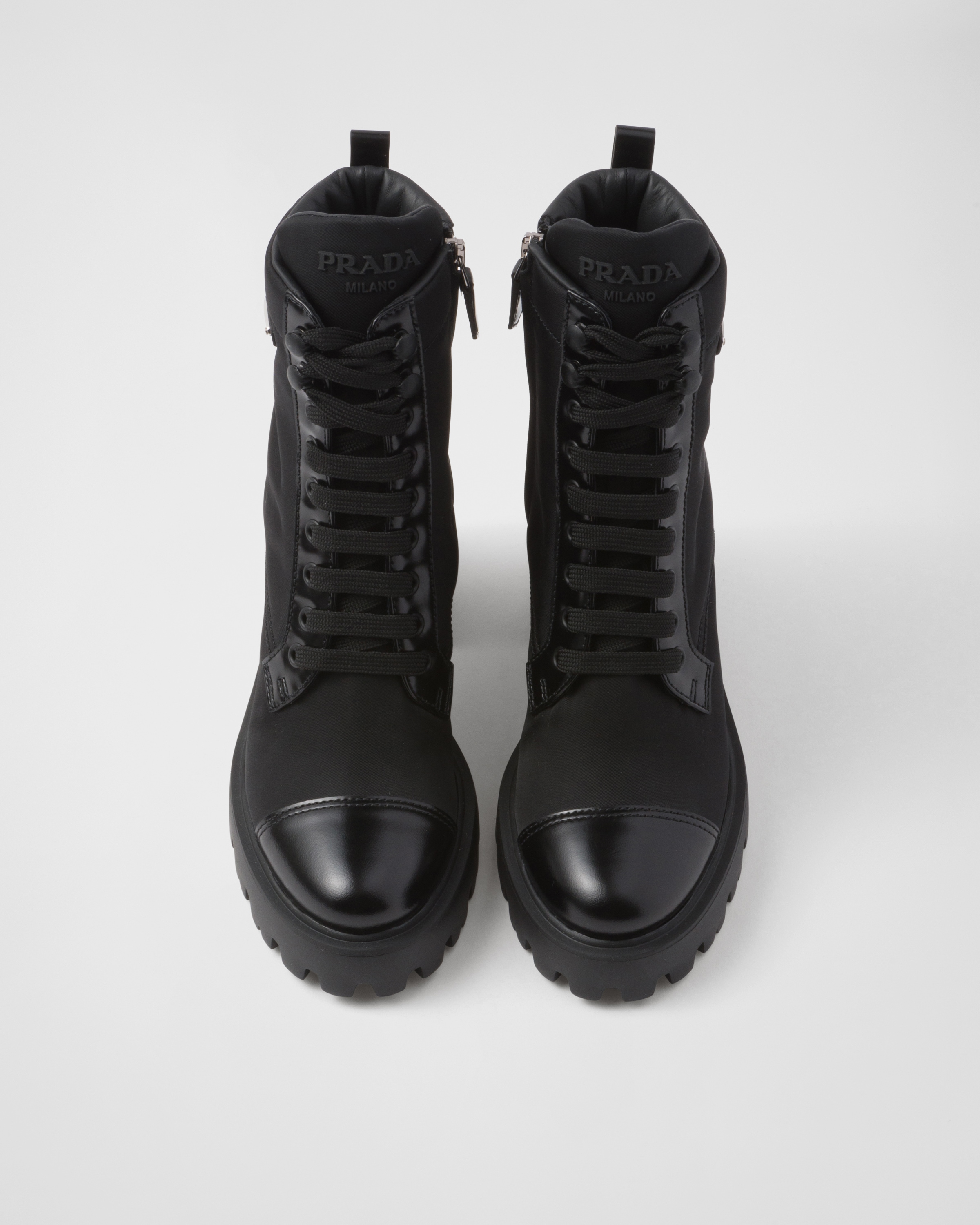 Re-Nylon and leather booties