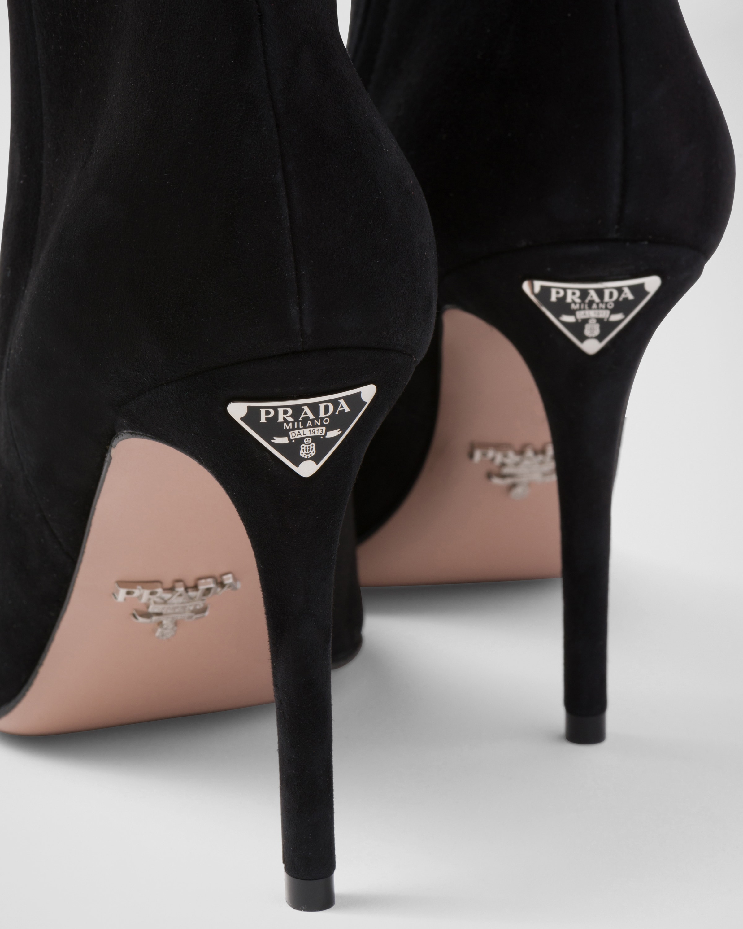 Black High heeled Suede Booties PRADA