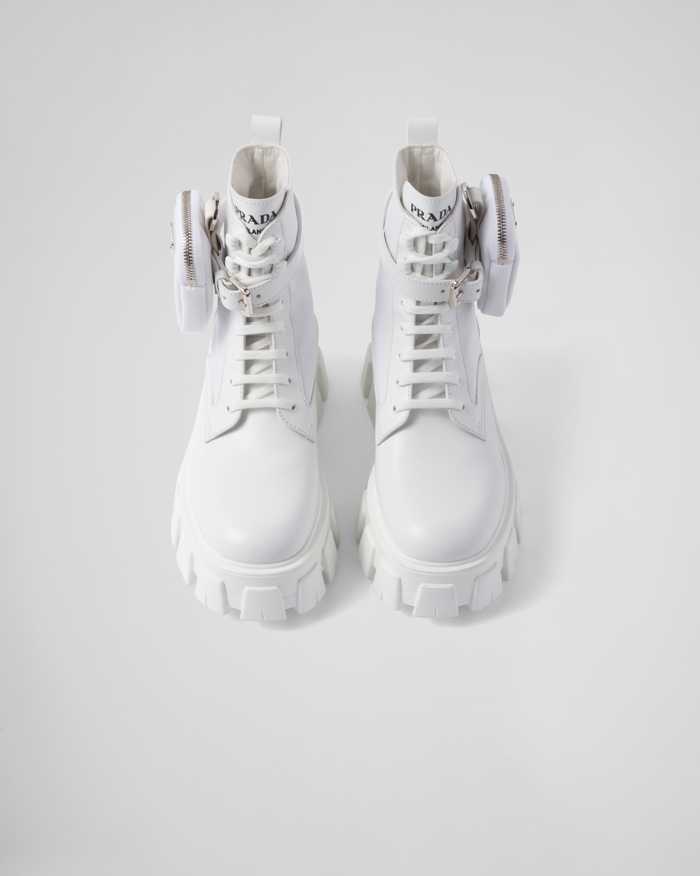 White Monolith leather and Re-Nylon boots with pouch | Prada