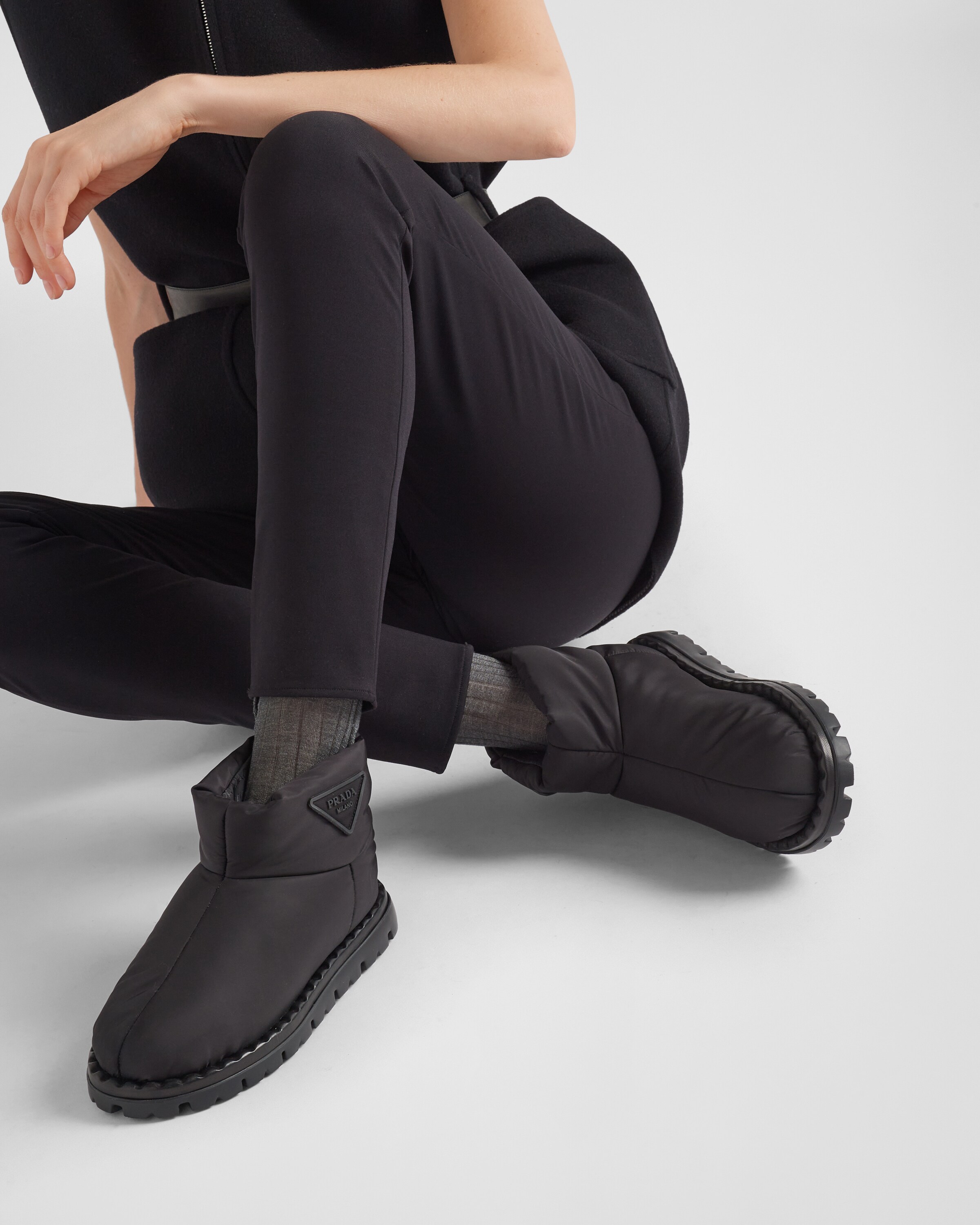 Prada leather and online nylon fabric booties