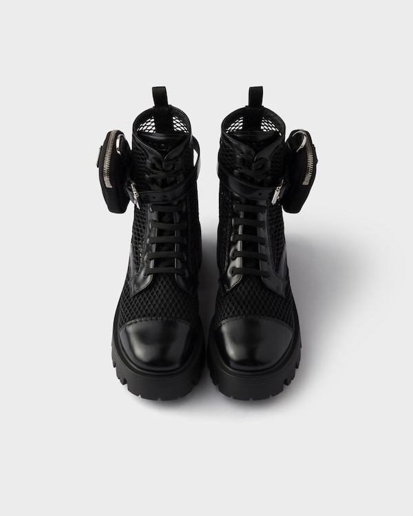 Mesh fabric and brushed leather booties with pouch - Black Mesh fabric and brushed leather booties with pouch - Black