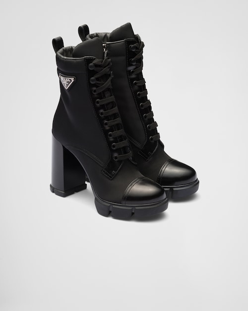 Black Brushed leather and nylon booties | Prada