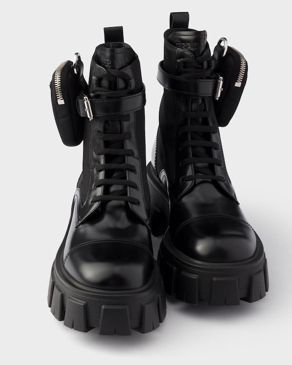 Monolith leather and Re-Nylon booties with pouch - Black Monolith leather and Re-Nylon booties with pouch - Black