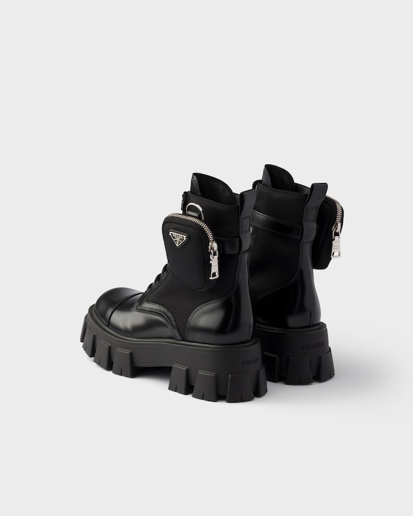 Monolith leather and Re-Nylon booties with pouch - Black Monolith leather and Re-Nylon booties with pouch - Black