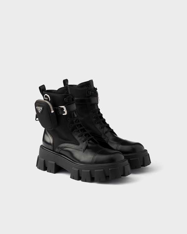 Monolith leather and Re-Nylon booties with pouch - Black Monolith leather and Re-Nylon booties with pouch - Black