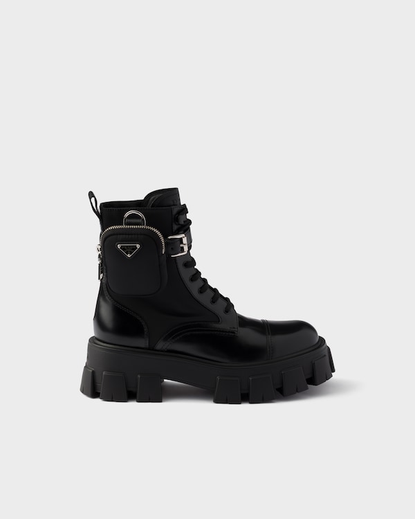 Monolith leather and Re-Nylon booties with pouch - Black Monolith leather and Re-Nylon booties with pouch - Black