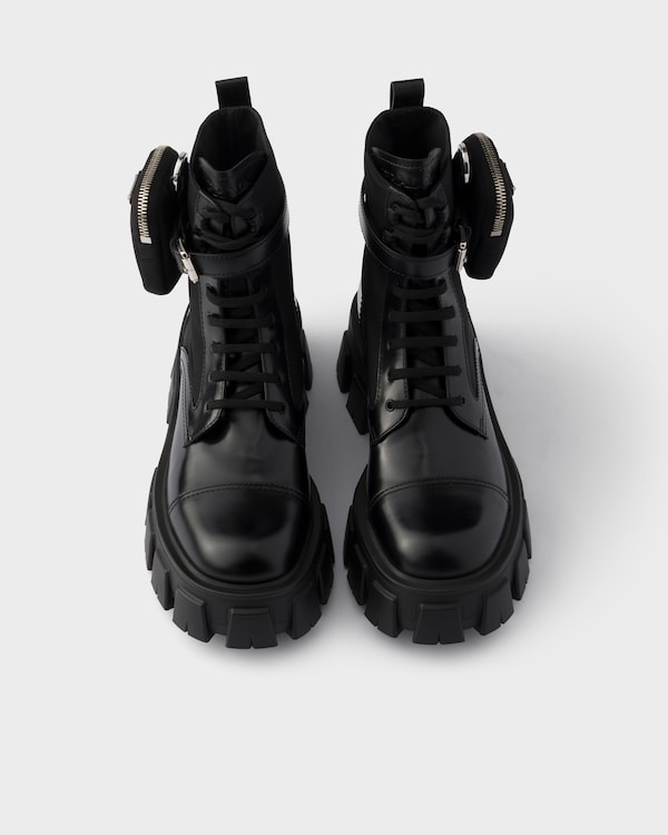 Monolith leather and Re-Nylon booties with pouch - Black Monolith leather and Re-Nylon booties with pouch - Black