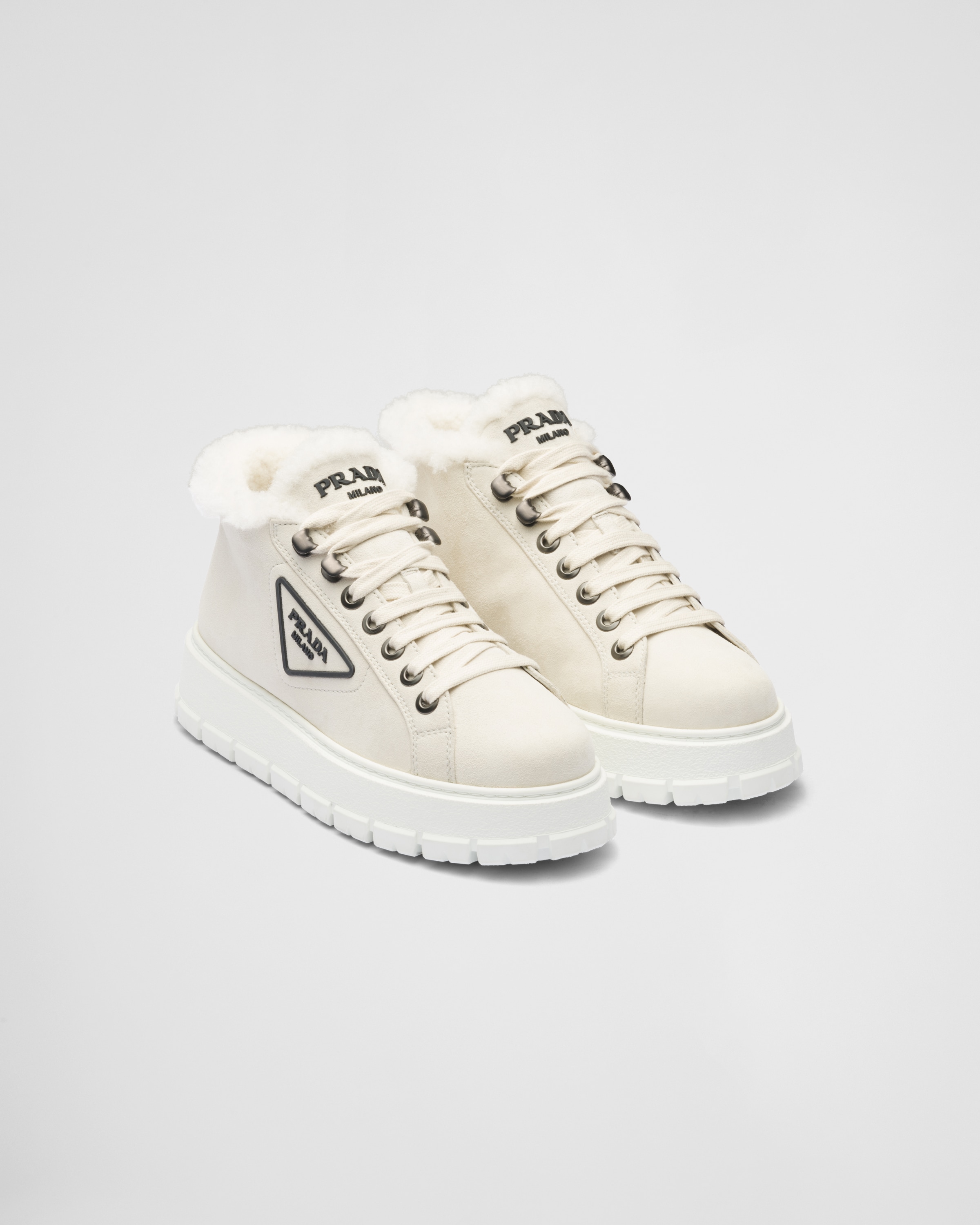 Laced leather new arrivals booties prada