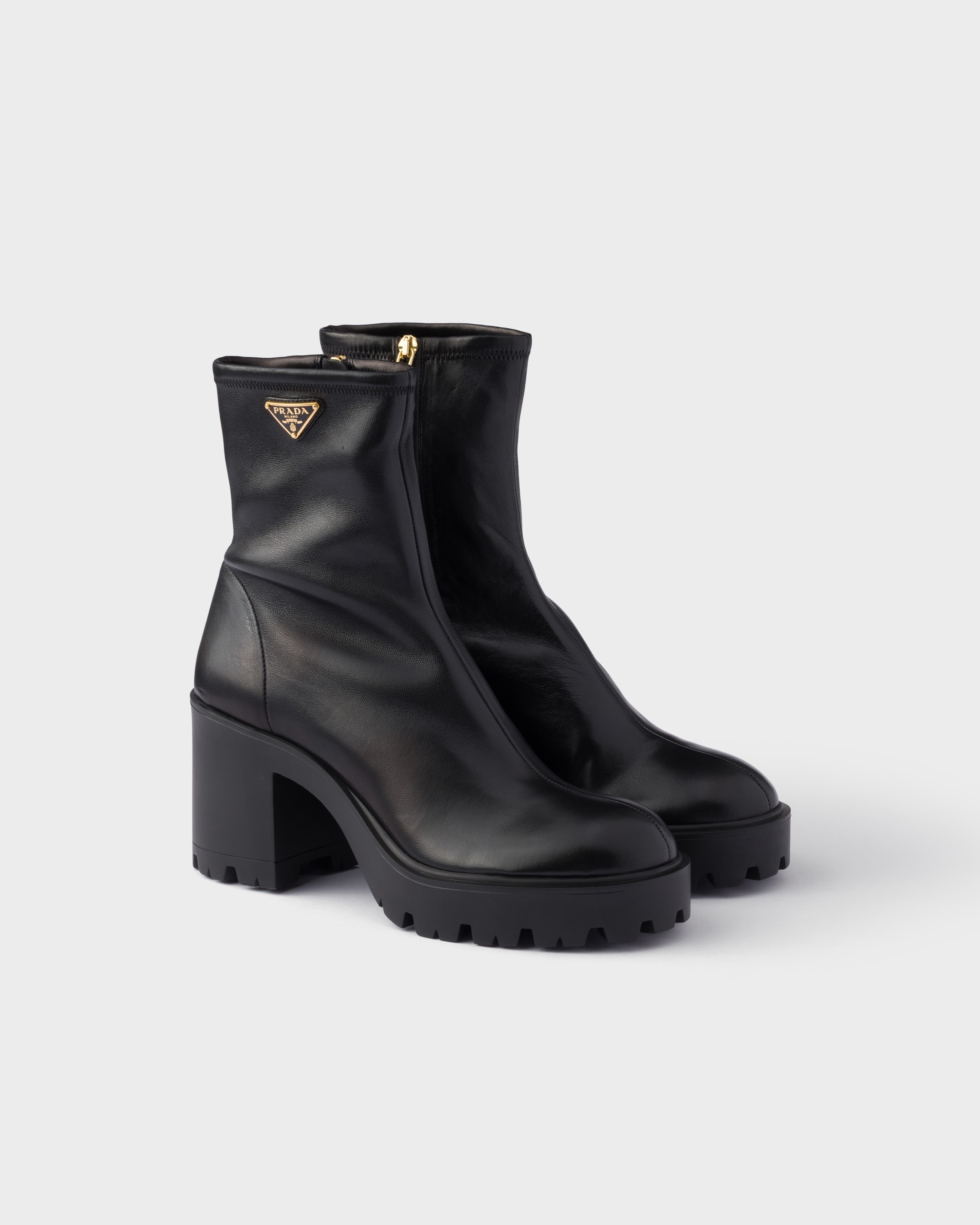 ブラック ストレッチ ナッパレザー ブーティー | PRADA - 日本