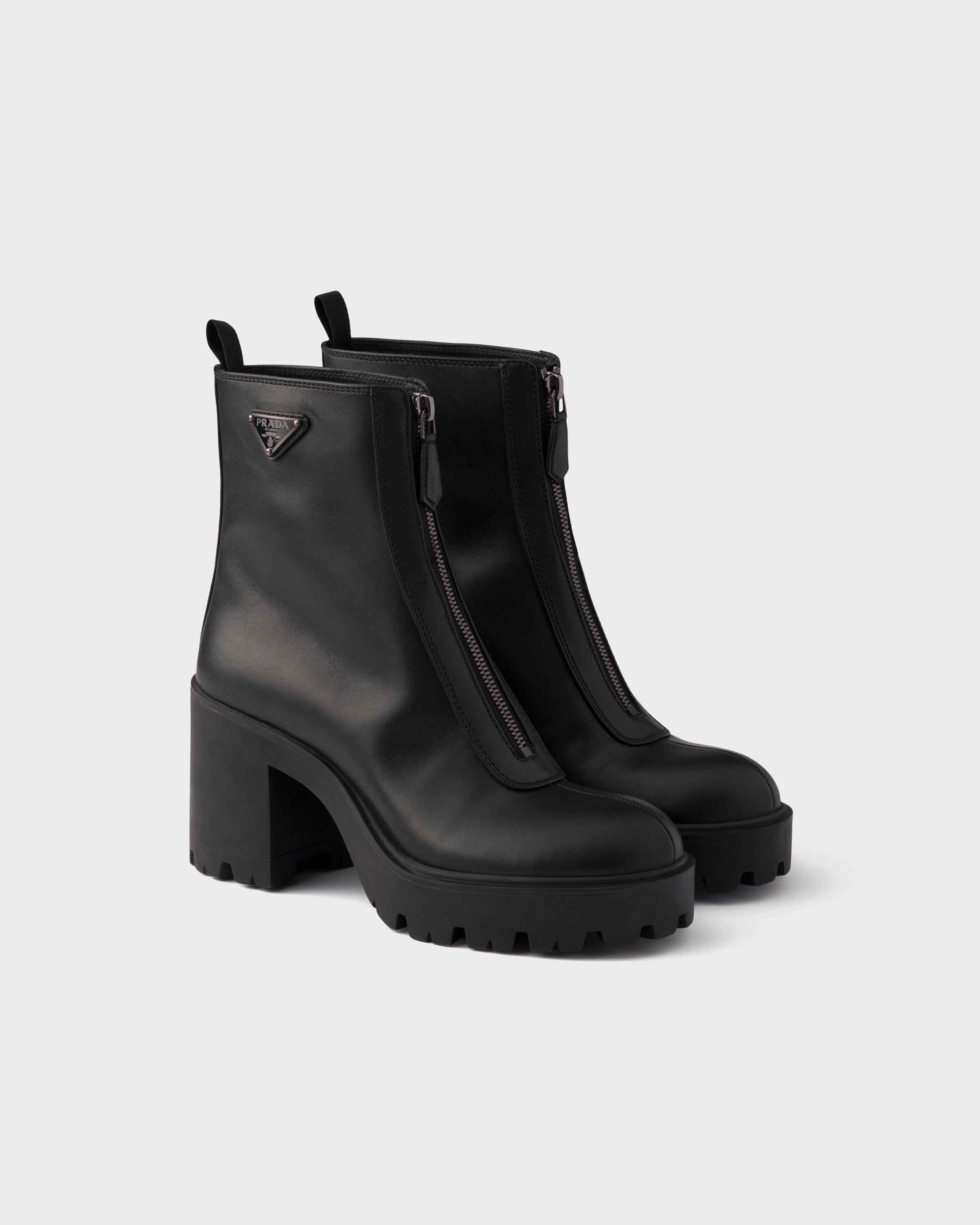 Black Leather Ankle Boots With Zipper | PRADA - United States