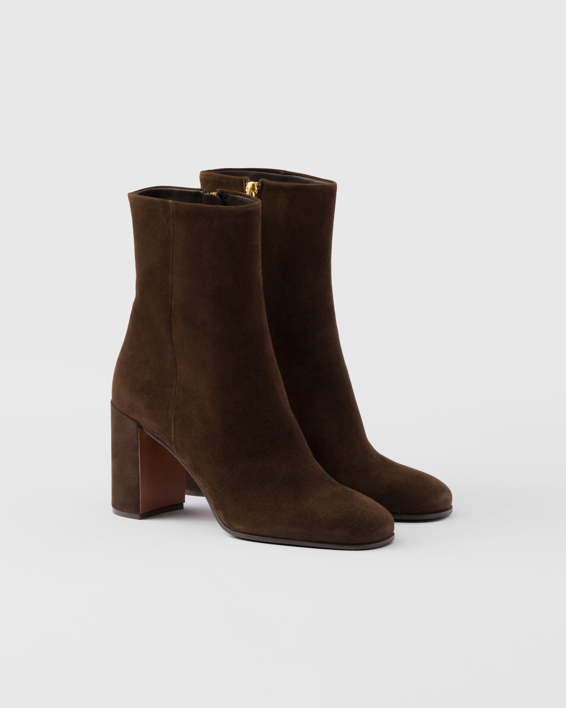 PRADA 25S MARTIN BOOTS IN DARK BURGUNDY BROWN SUEDE FUR-LINED main image 0
