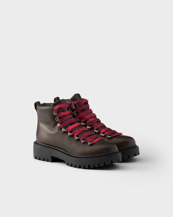 Leather lace-up booties - Teak Leather lace-up booties - Teak