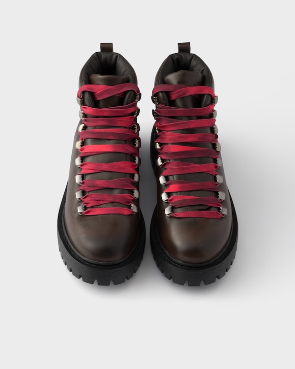 Leather lace-up booties - Teak Leather lace-up booties - Teak