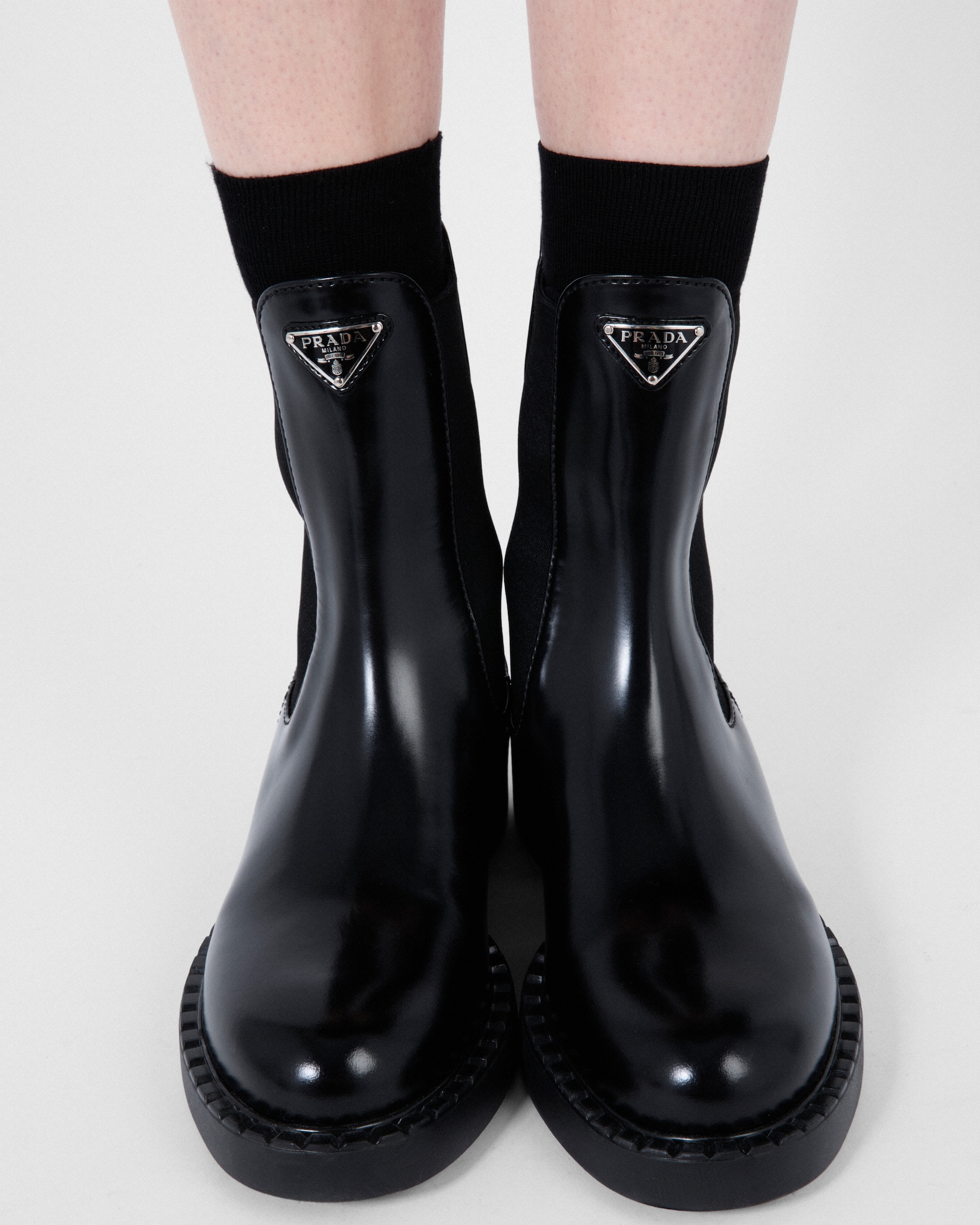 Black Brushed Leather Chelsea Boots | PRADA