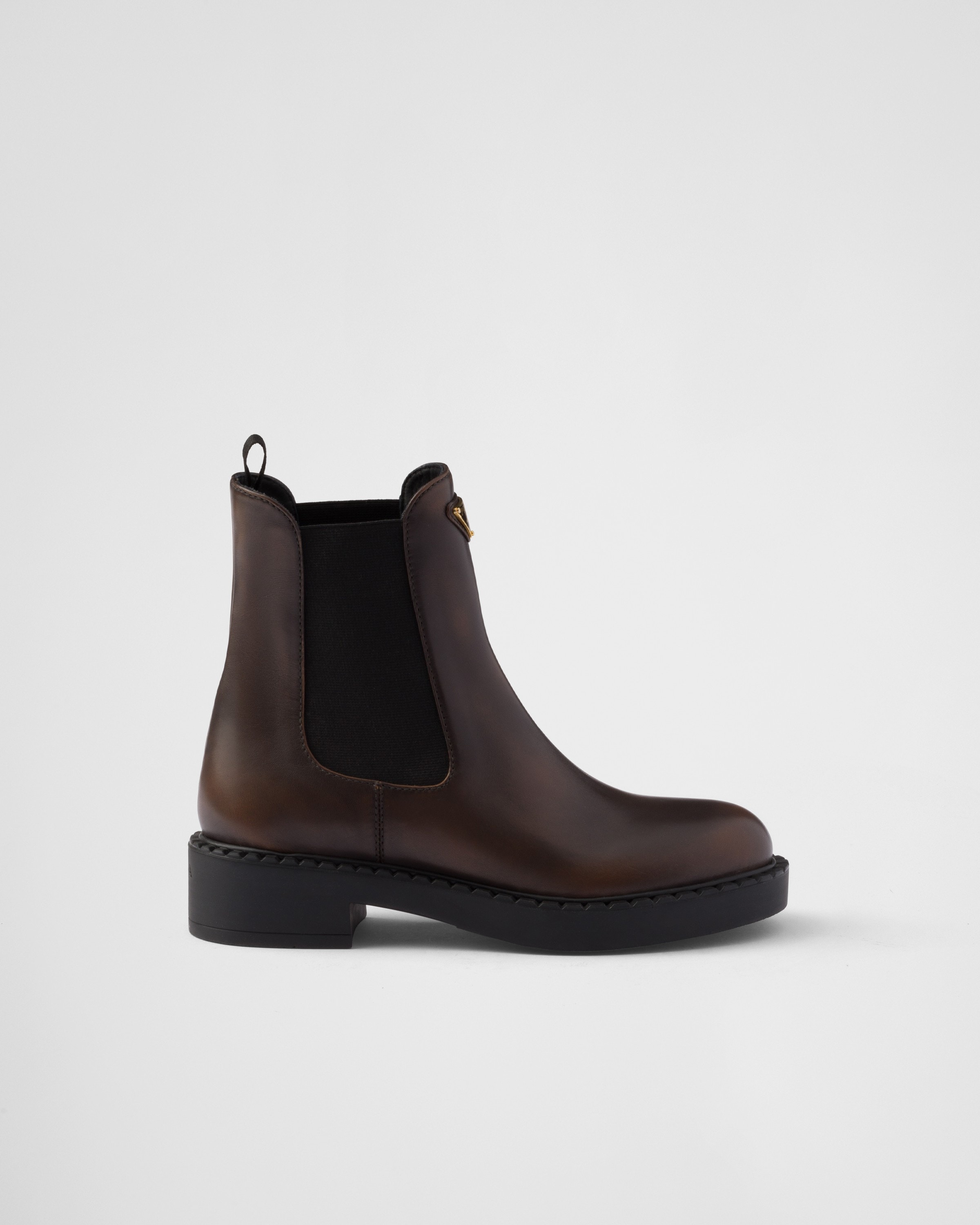 Dark Brown Leather Chelsea Boots PRADA