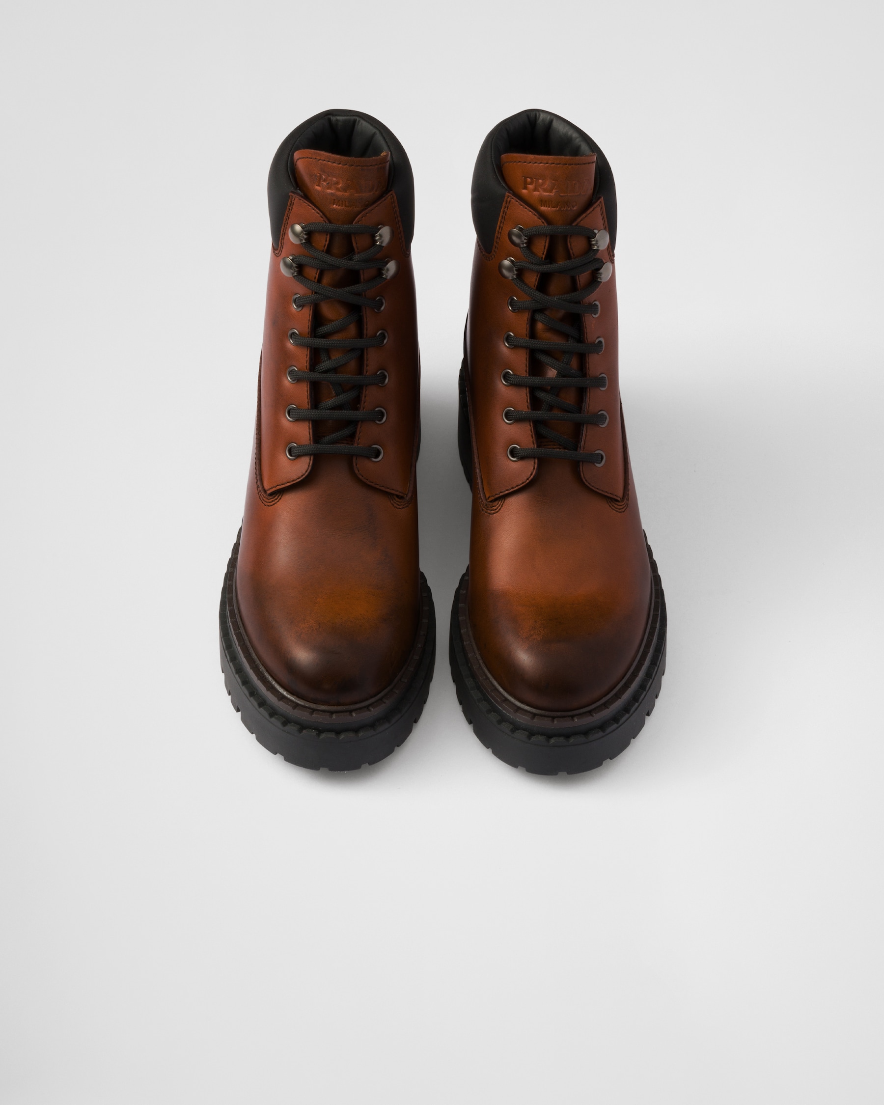 PRA RE-NYLON AND LEATHER BOOTIES BLACK