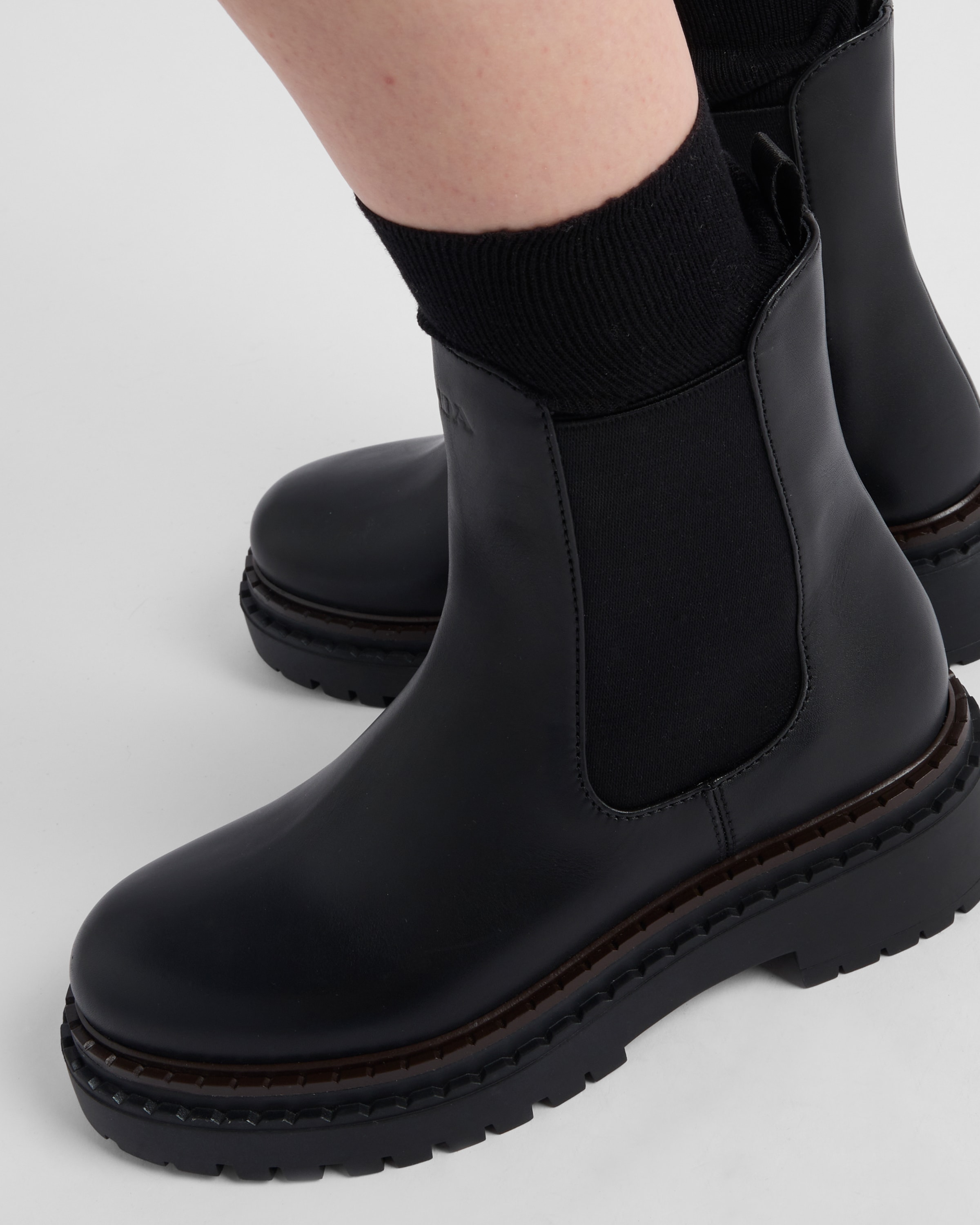 Black Leather Chelsea Boots PRADA