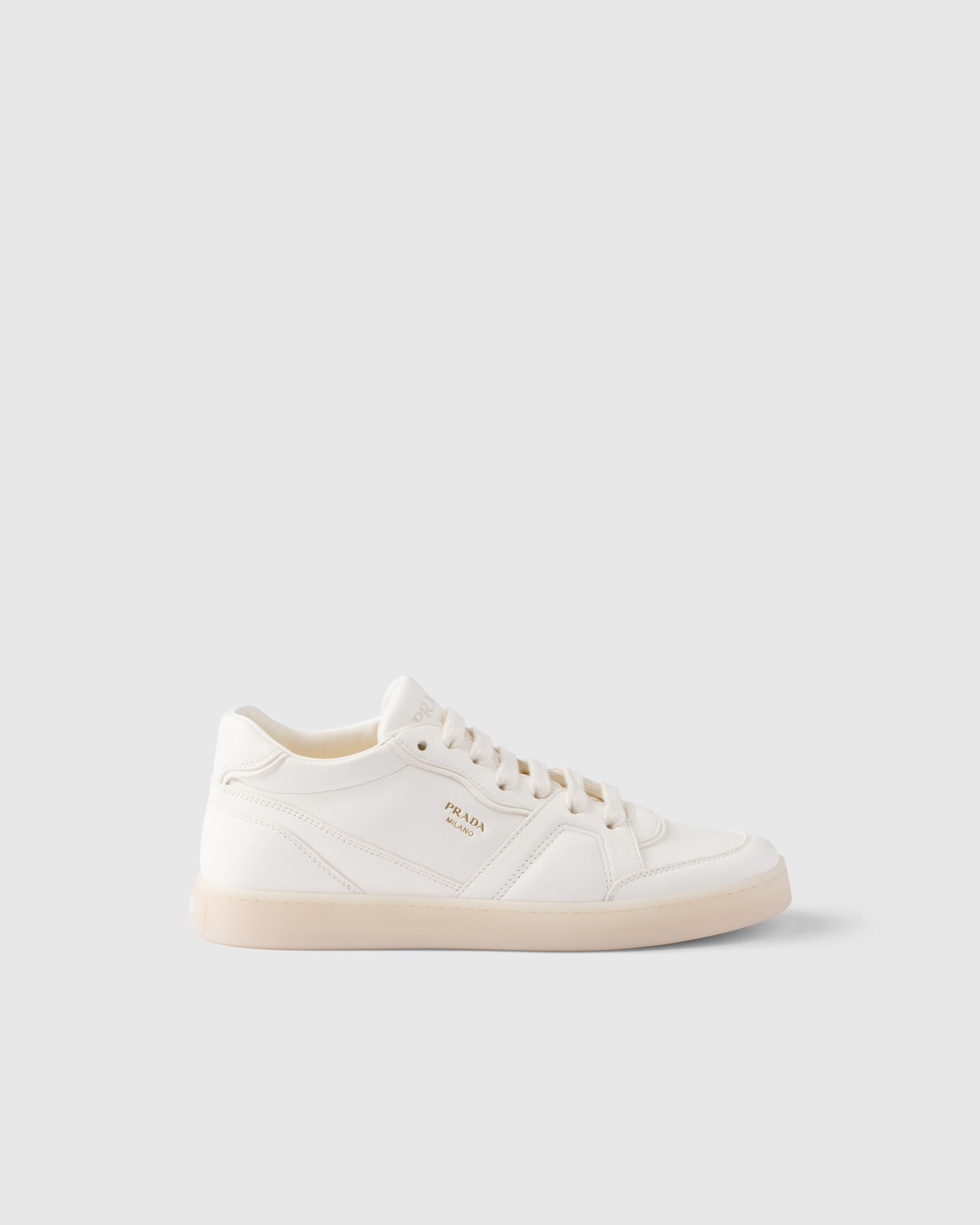 Shop Prada Nappa Leather Sneakers In Elfenbein