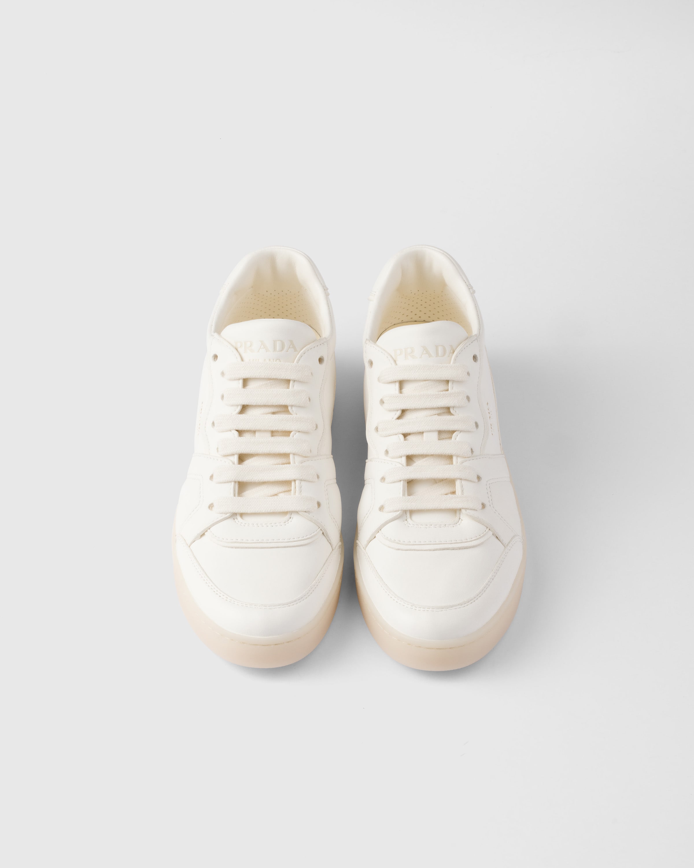 Shop Prada Nappa Leather Sneakers In Elfenbein