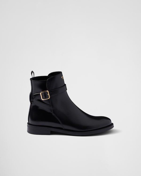 Brushed leather ankle boots with strap Brushed leather ankle boots with strap