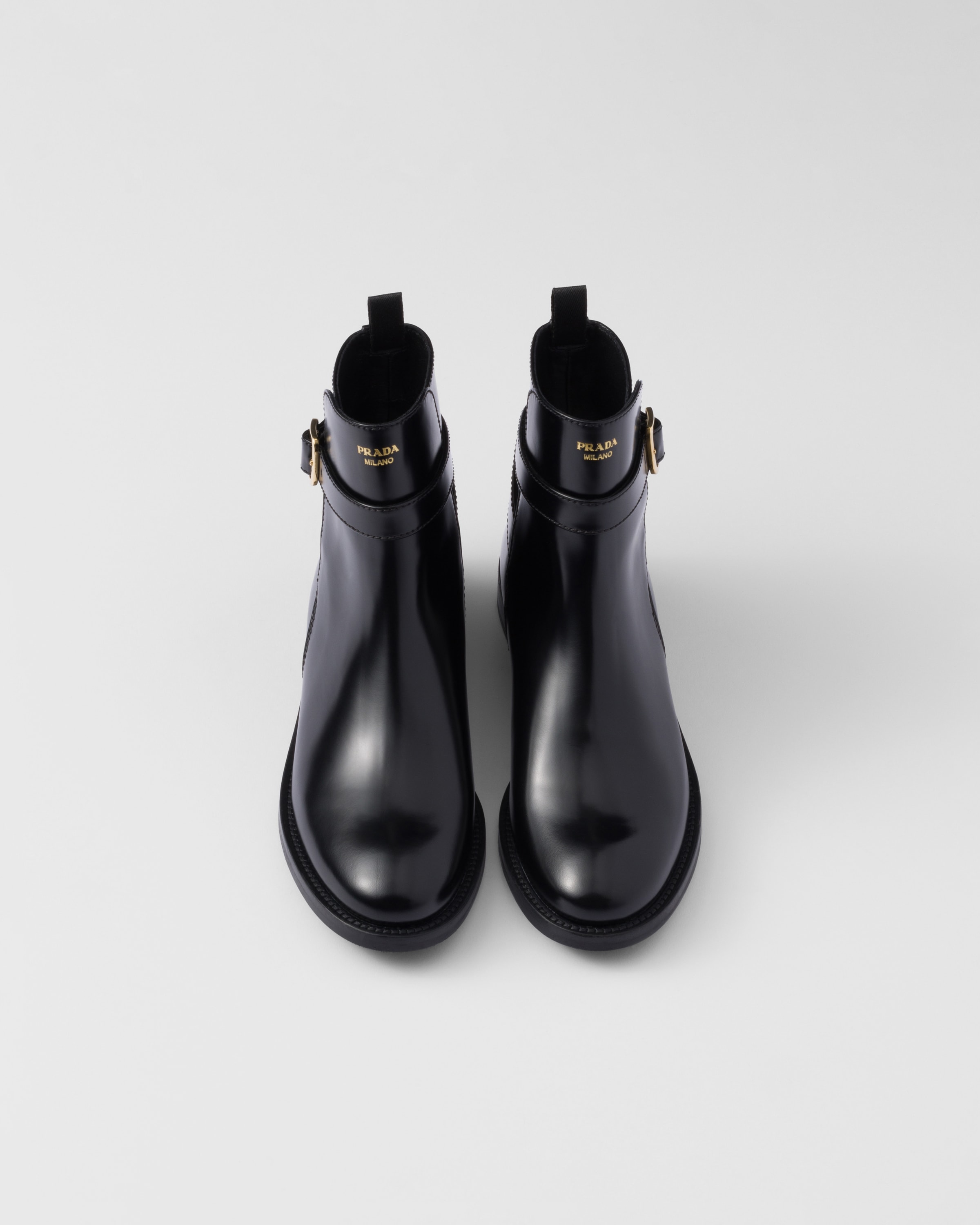 Black Brushed Leather Ankle Boots With Strap | PRADA