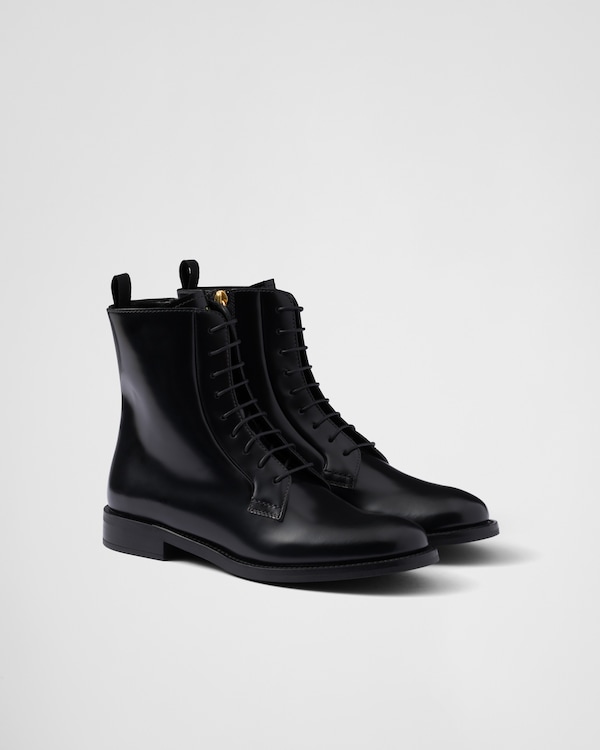 2025激安通販 Black Monolith leather and Re-Nylon boots with pouch | PRADA ブーツ
