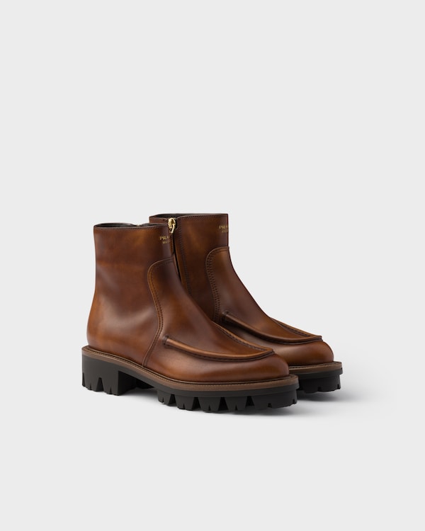 Cognac Leather lace-up shoes | PRADA