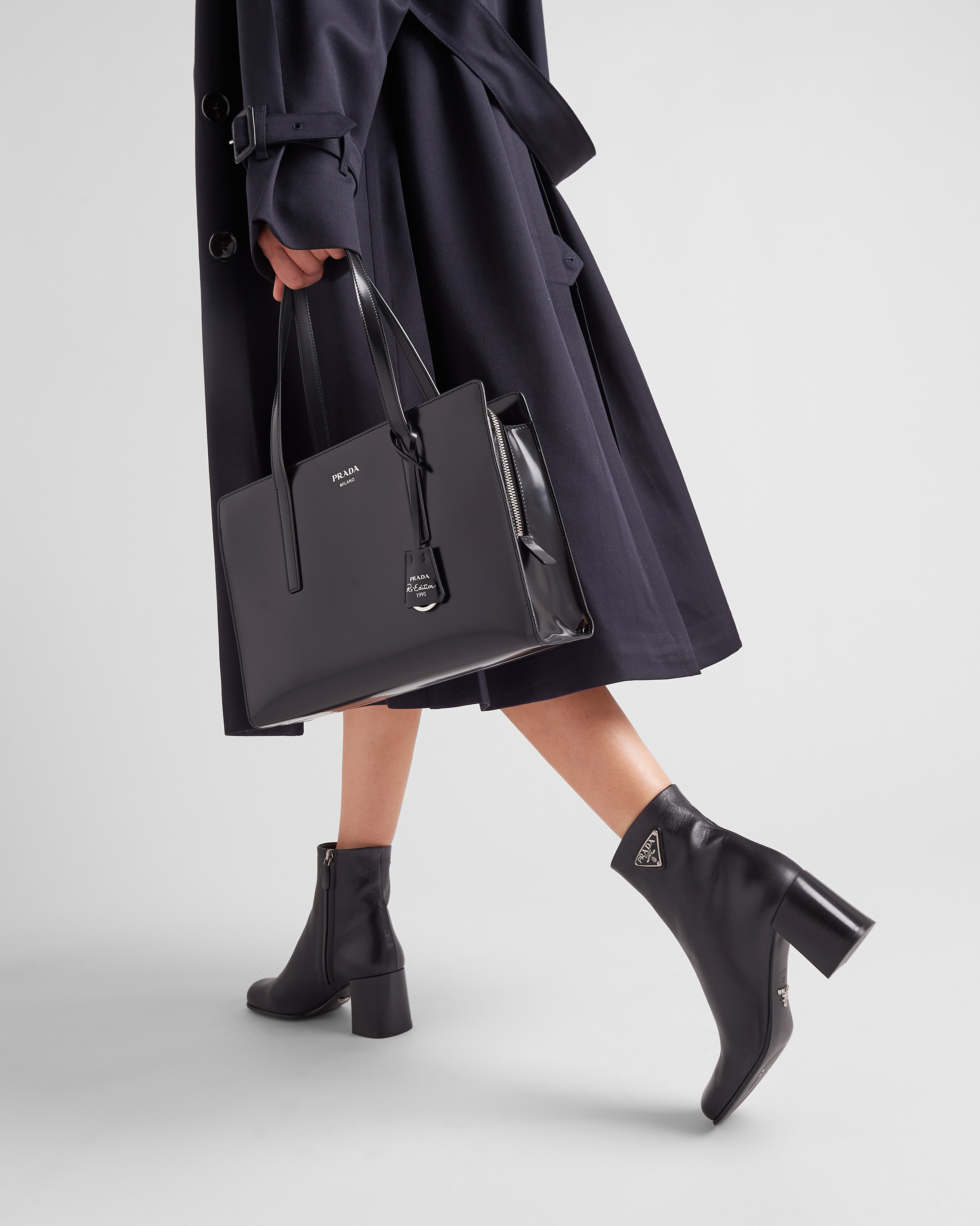 Black Leather Booties PRADA