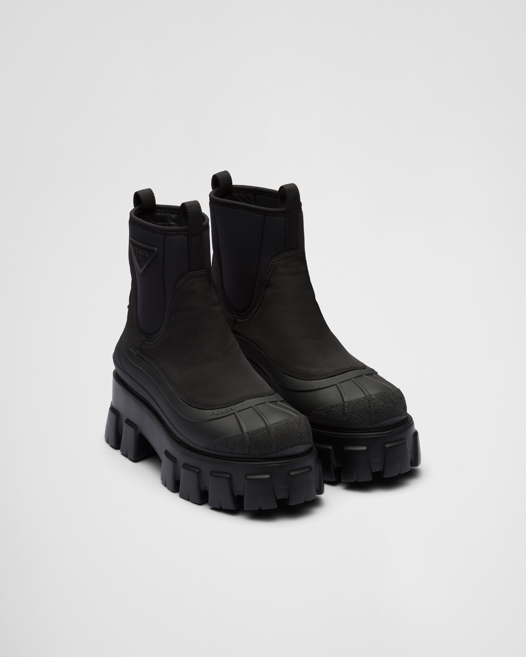Black Monolith Renylon Gabardine Boots PRADA