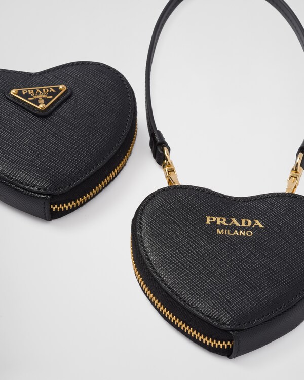 PRADA Logo Saffiano Heart Chain Pouch Accessory Case 1TL400 Black main image 1