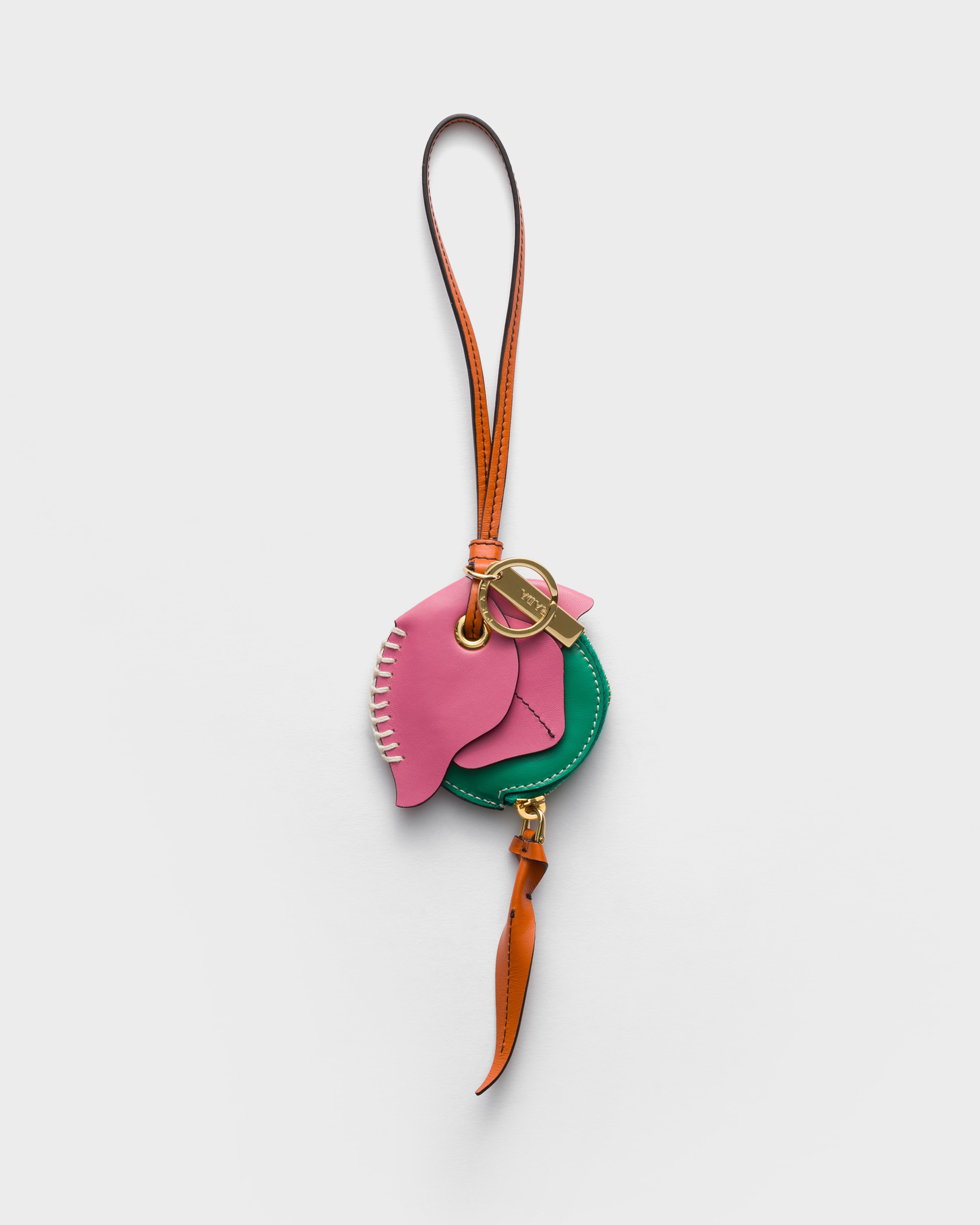 Prada Leather Key Ring Pendant With Coin Purse, Woman, Begonia/mango
