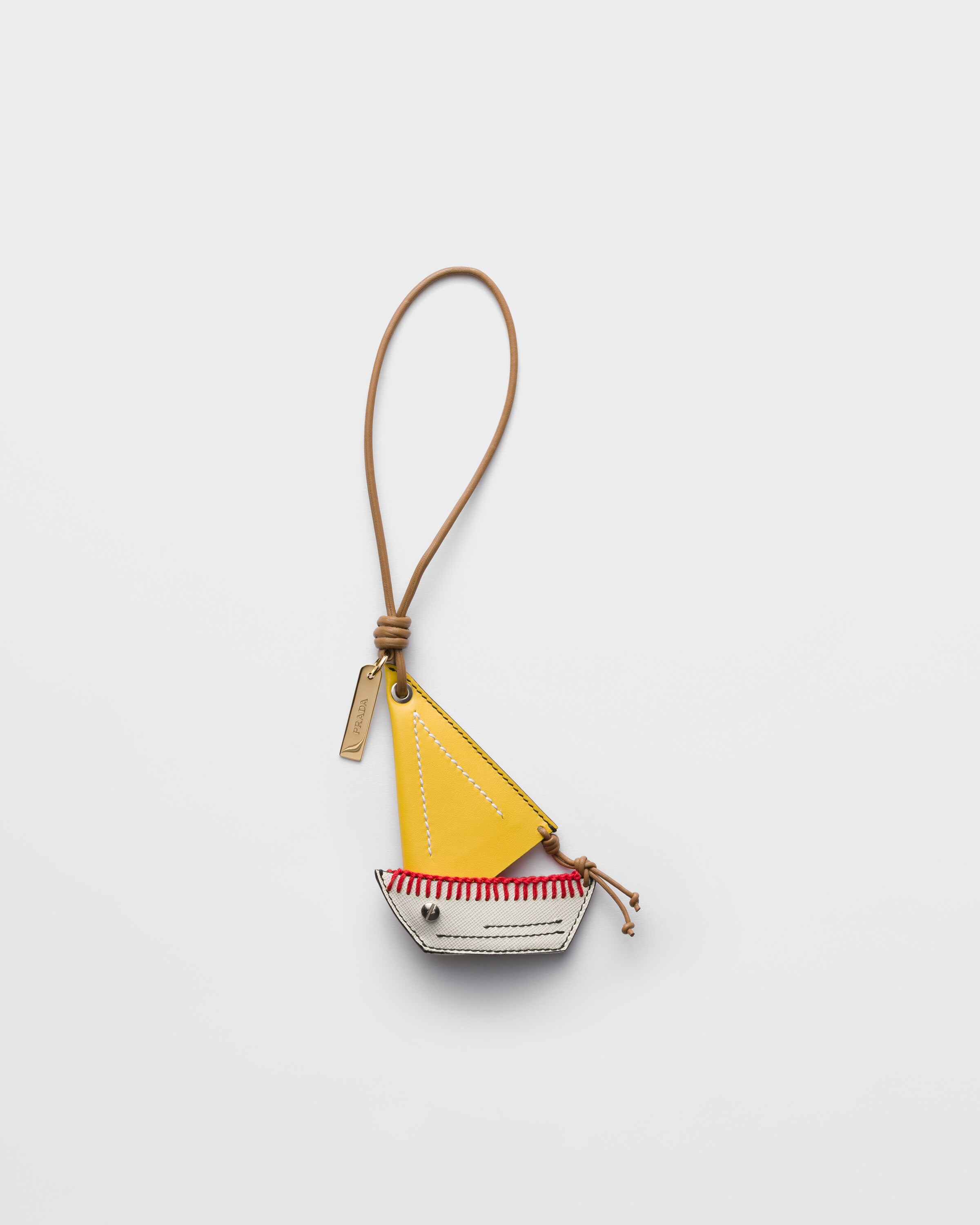 Prada Leather Key Ring Pendant, Woman, White/sunshine Yellow