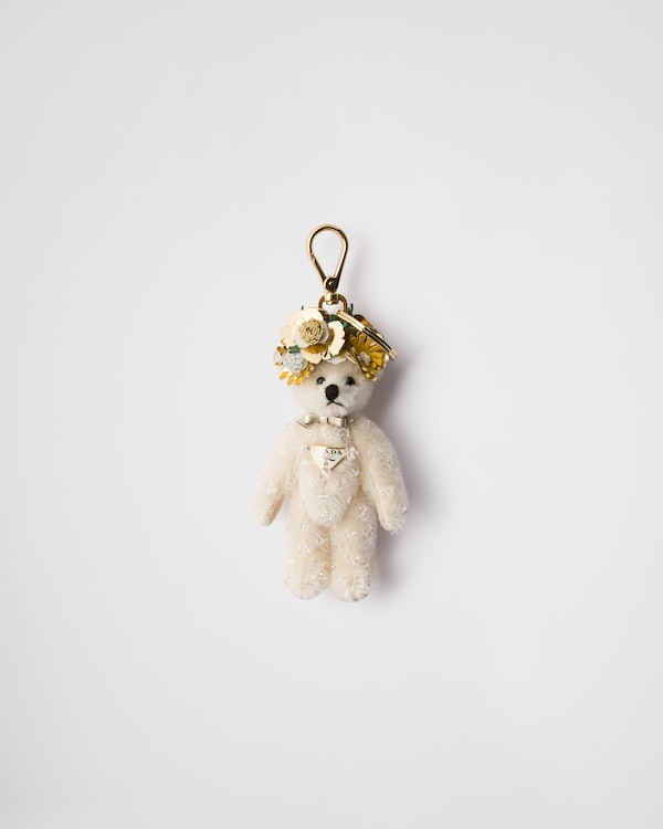 White Teddy bag charm with metal ring | PRADA